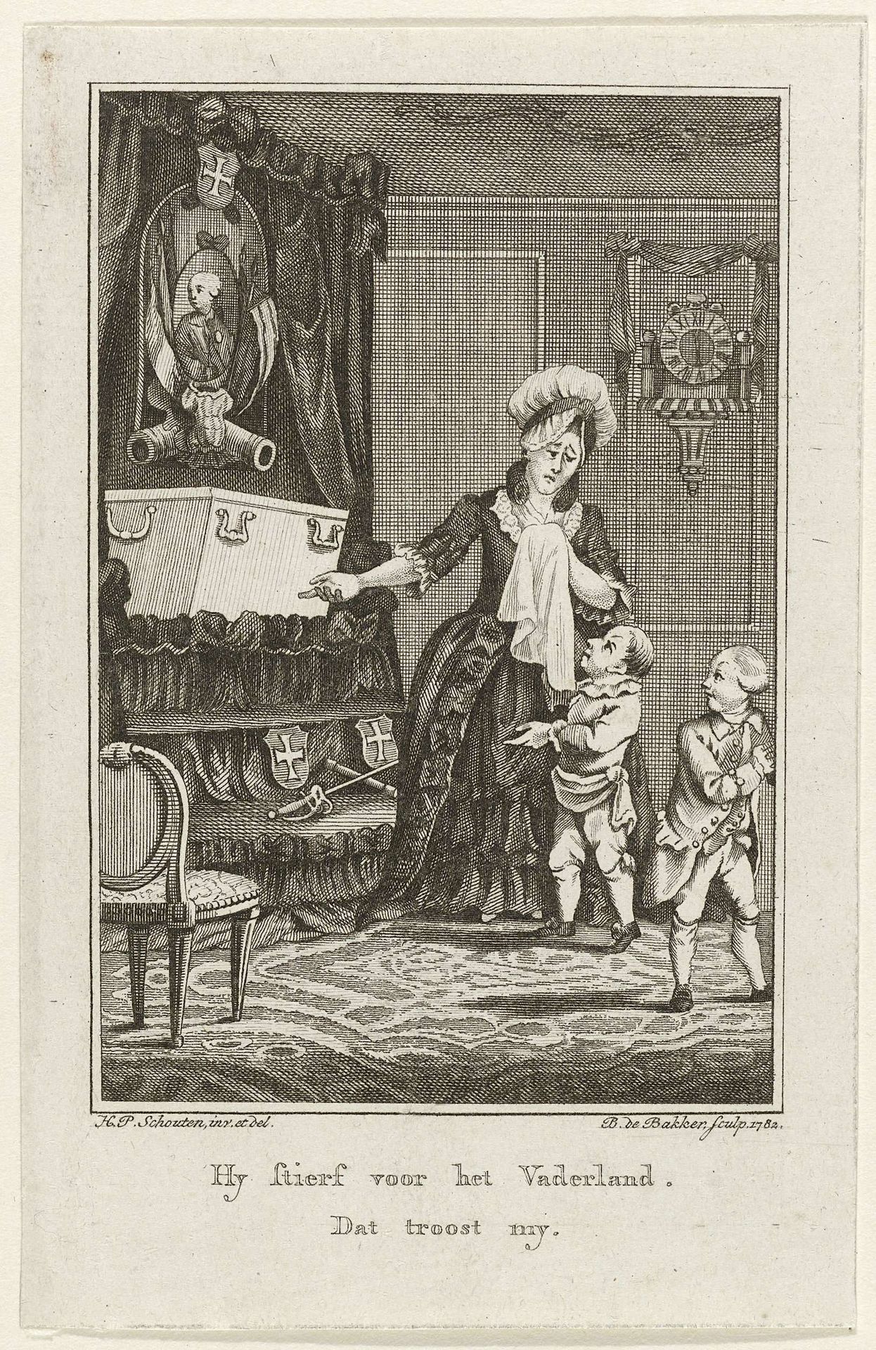 Weduwe Bentinck met haar kinderen bij de lijkbaar van haar gemaal, 1781 by Barent de Bakker