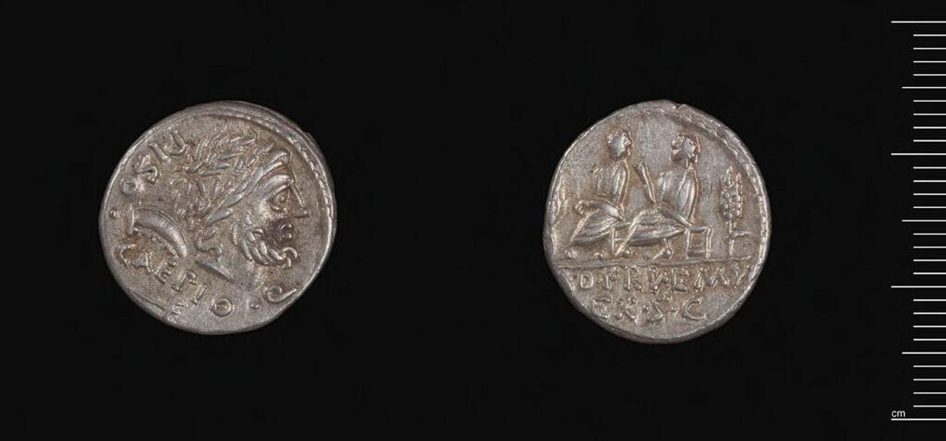 Denarius of L. Calpurnius Piso Caesoninus and Q. Servilius Caepio, Rome by Issued by L. Calpurnius Piso Caesoninus