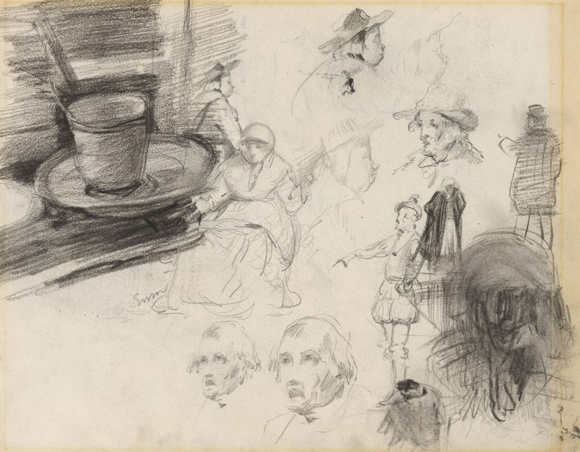 Kop, schoteltje en figuren by James Ensor