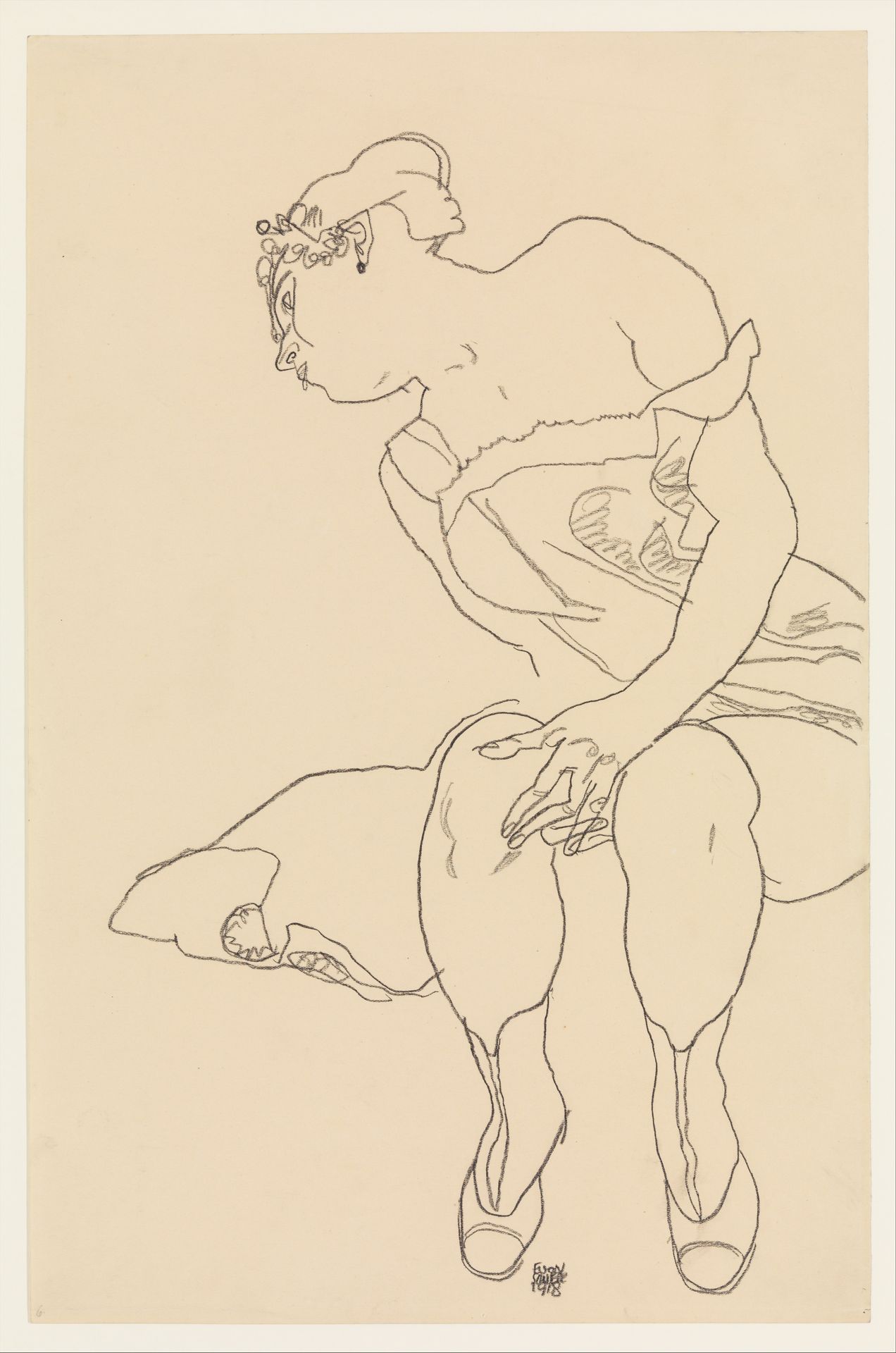 Seated Woman in Corset and Boots by Egon Schiele