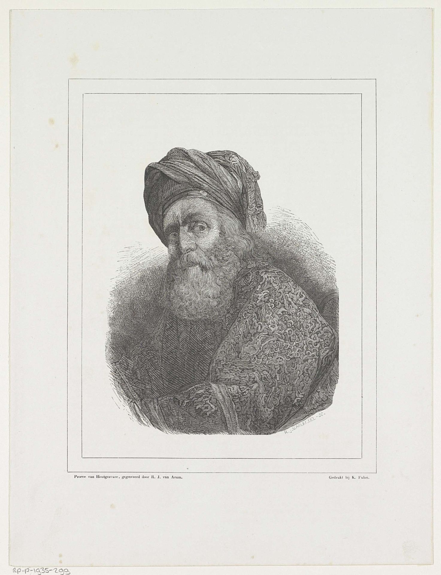 Oude man met een tulband en een baard by Rombertus Julianus van Arum