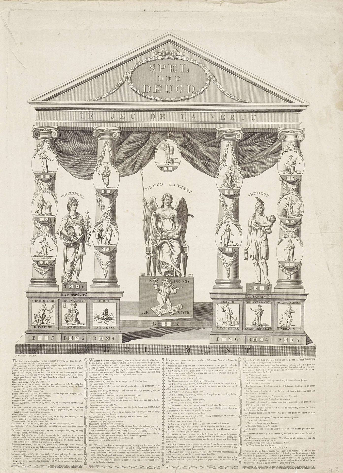 Dobbelspel met spelregels by Jan Gerritsz. Visser