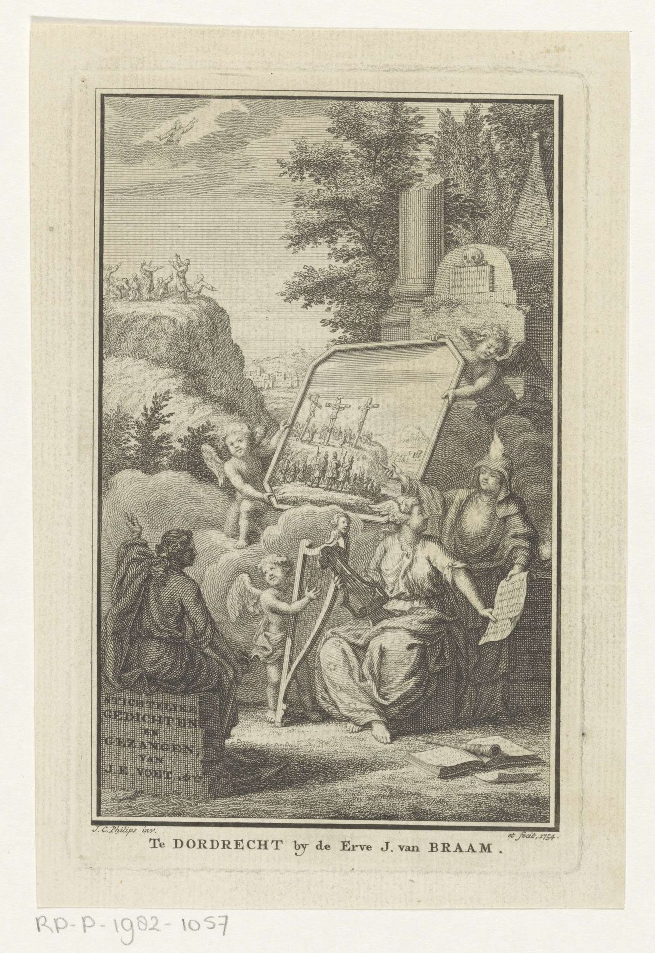 Allegorische voorstelling met Hoop, vrouw met lier en Geloofsijver by Jan Caspar Philips