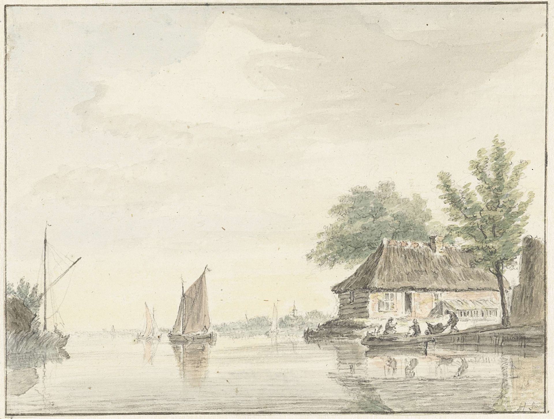 Rivierlandschap met zeilende boten by Hendrik Spilman