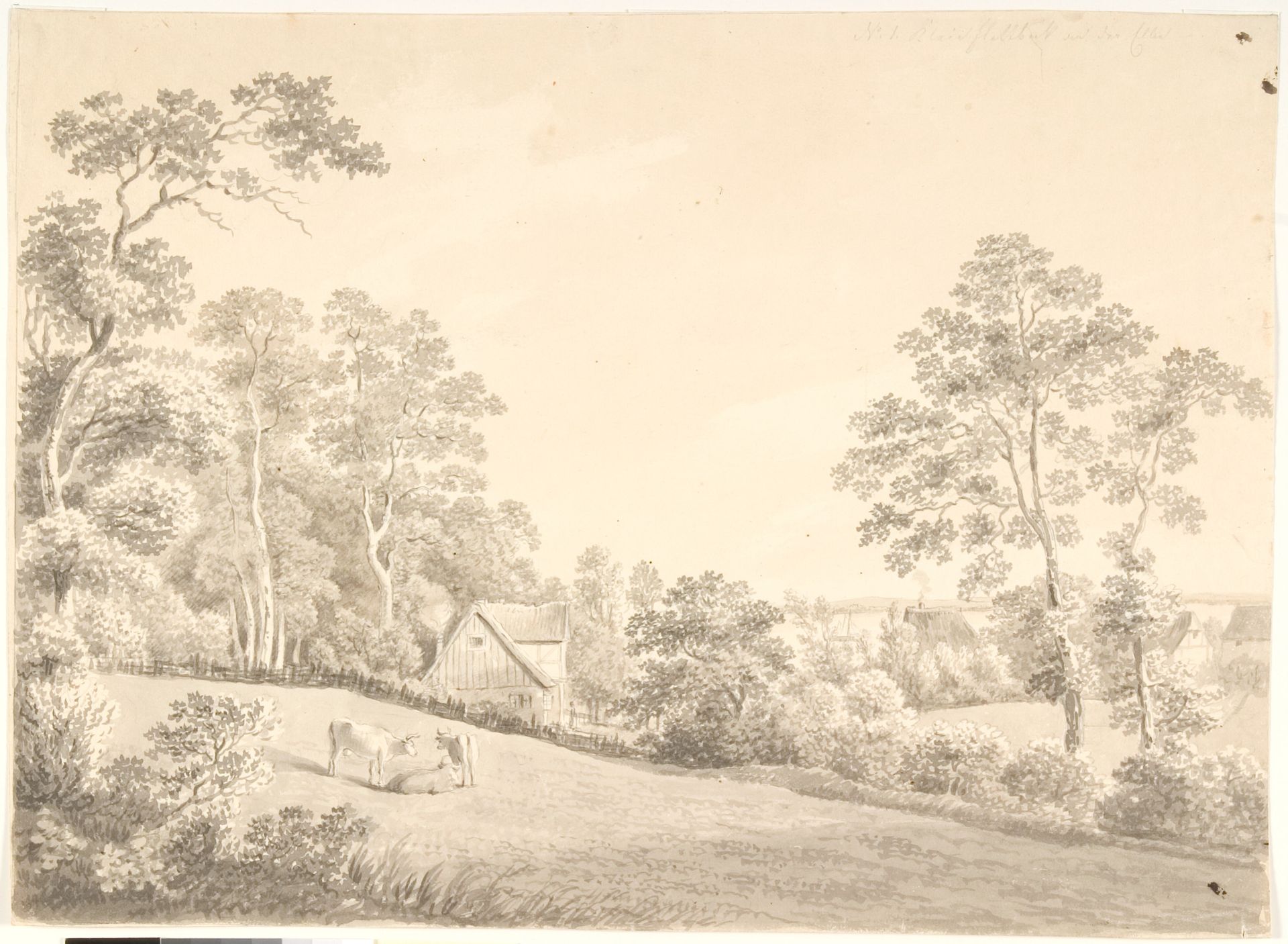 Landskab med hus og køer ved Elben by Anton Carl Dusch
