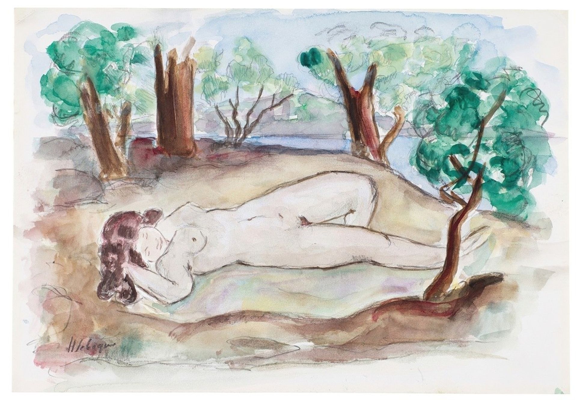 Nu couché dans un paysage à Saint-Tropez by Henri Lebasque