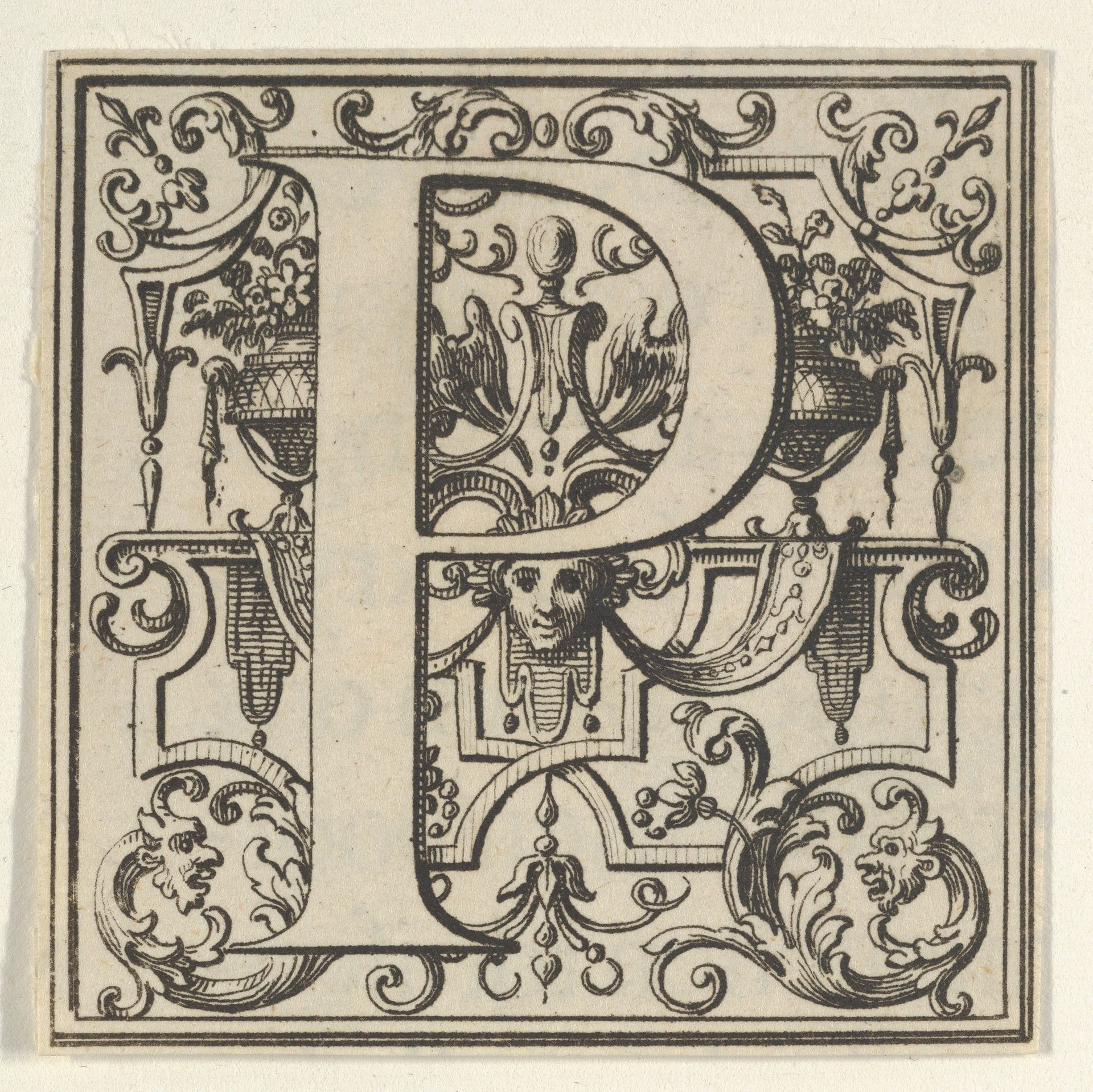 Roman Alphabet letter P with Louis XIV decoration by Bernard Picart