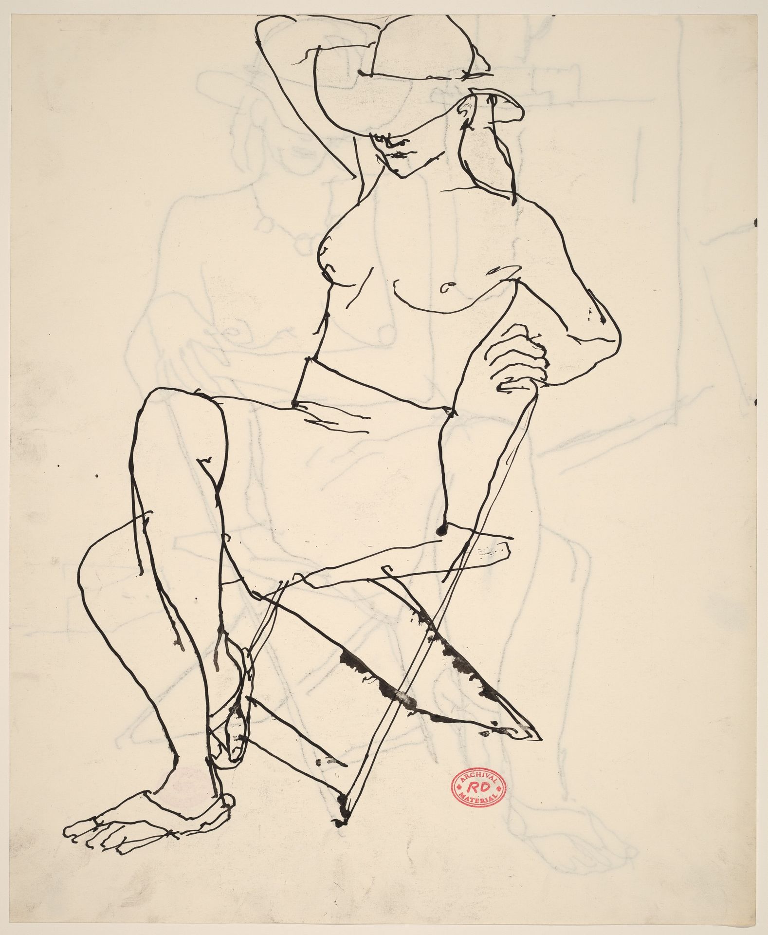 Untitled [partially nude woman seated wearing a hat] [recto] by Richard Diebenkorn