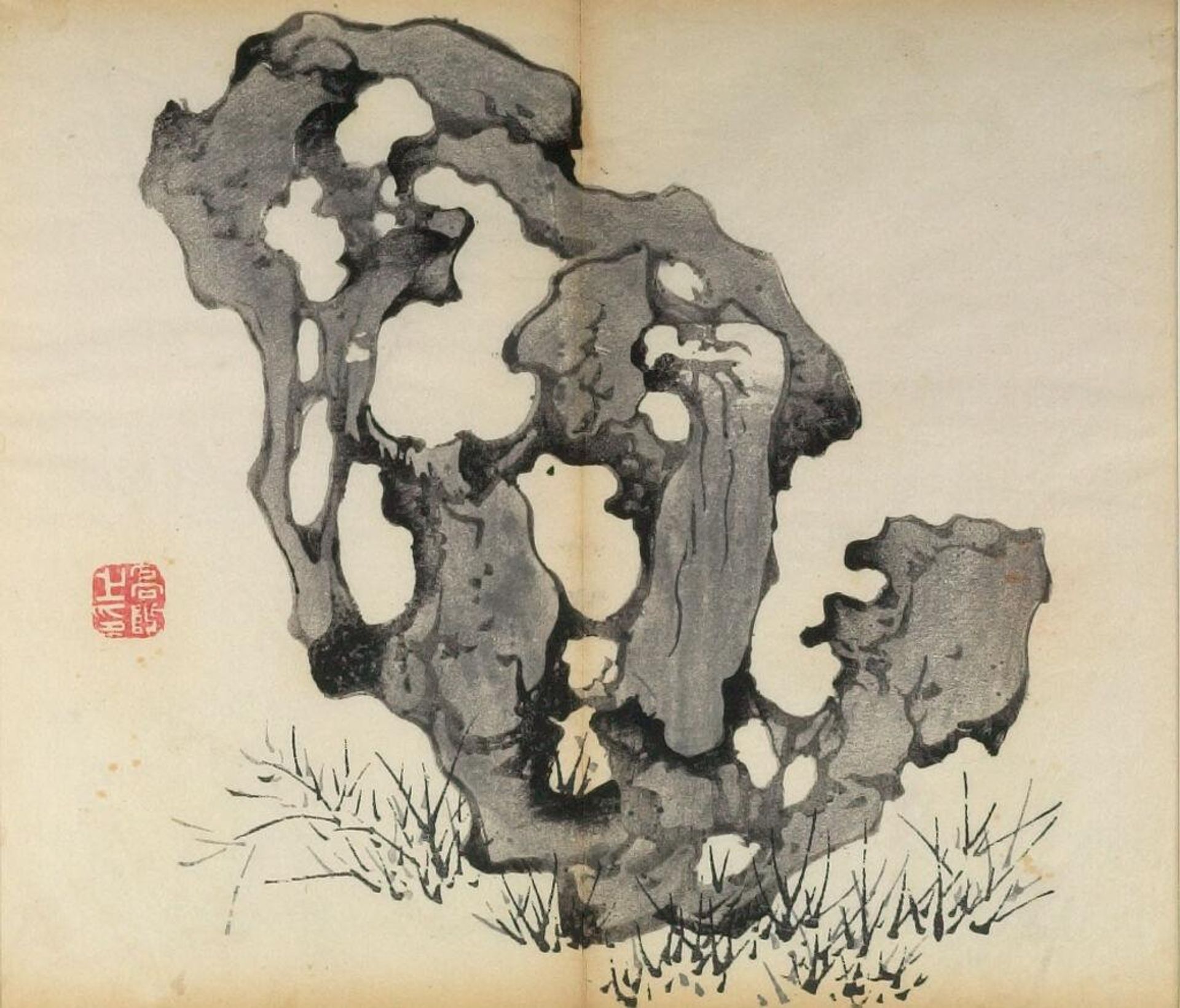 Rock -- Illustration from the Ten Bamboo Studio Manual of Calligraphy and Painting (Shizhuzhai shuhua pu) by Hu Zhengyan