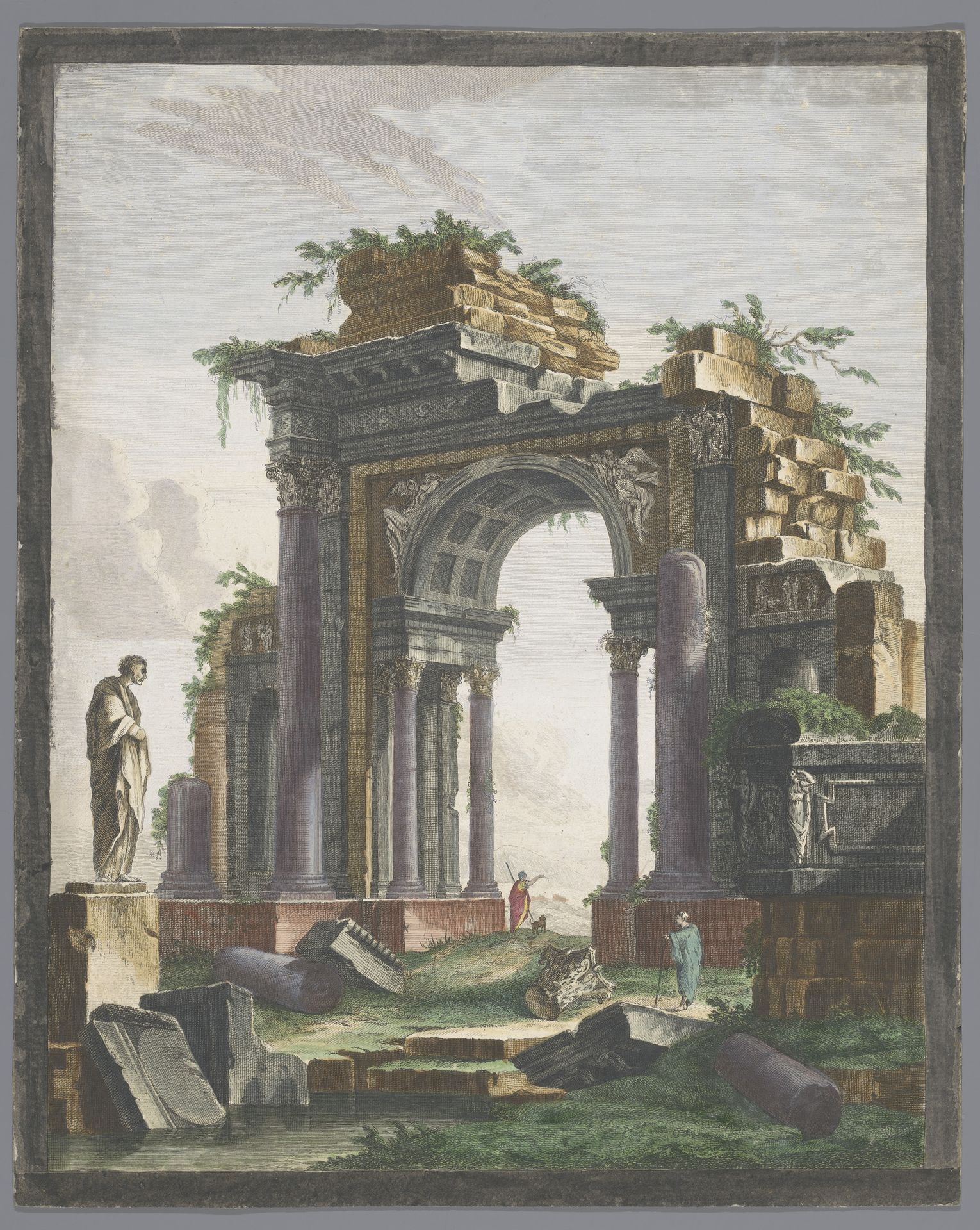 Gezicht op de ruïne van een triomfboog by Pierre François Basan