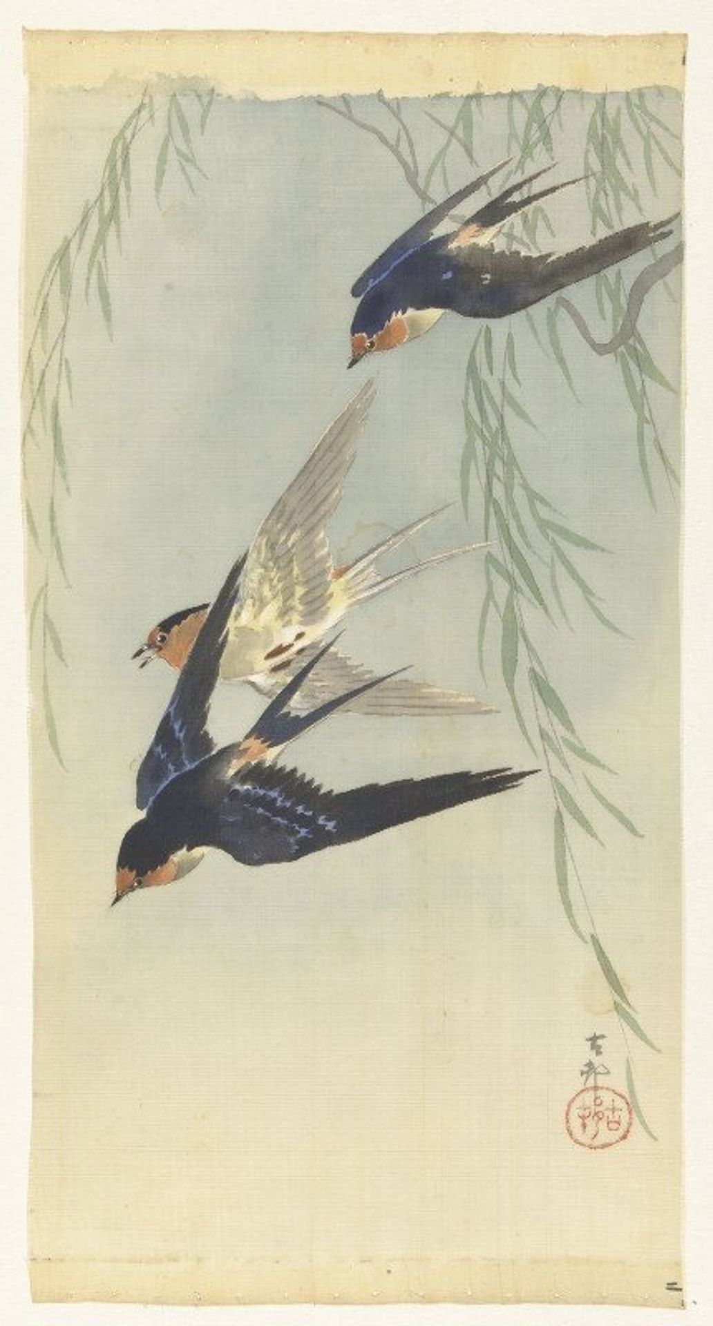 Three birds in full flight by Ohara Koson