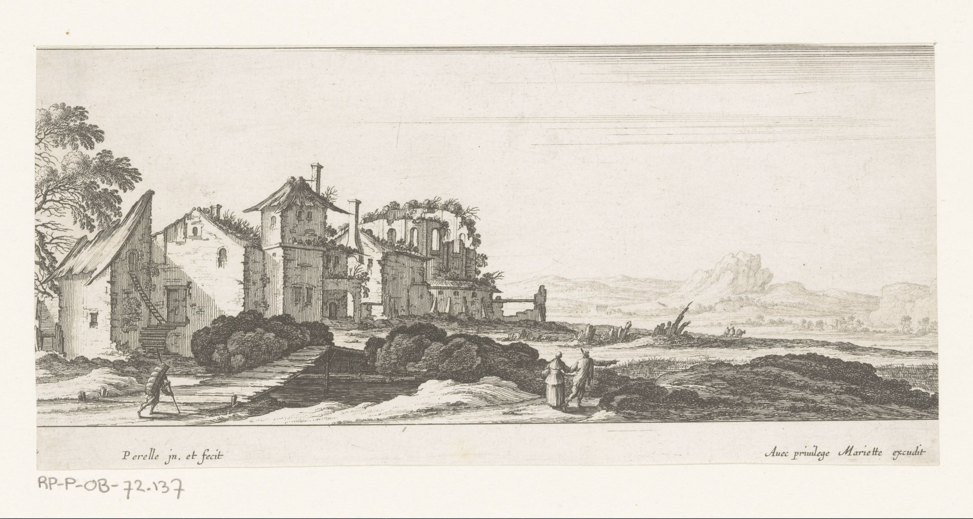 Landschap met huizen en ruïnes by Nicolas Perelle
