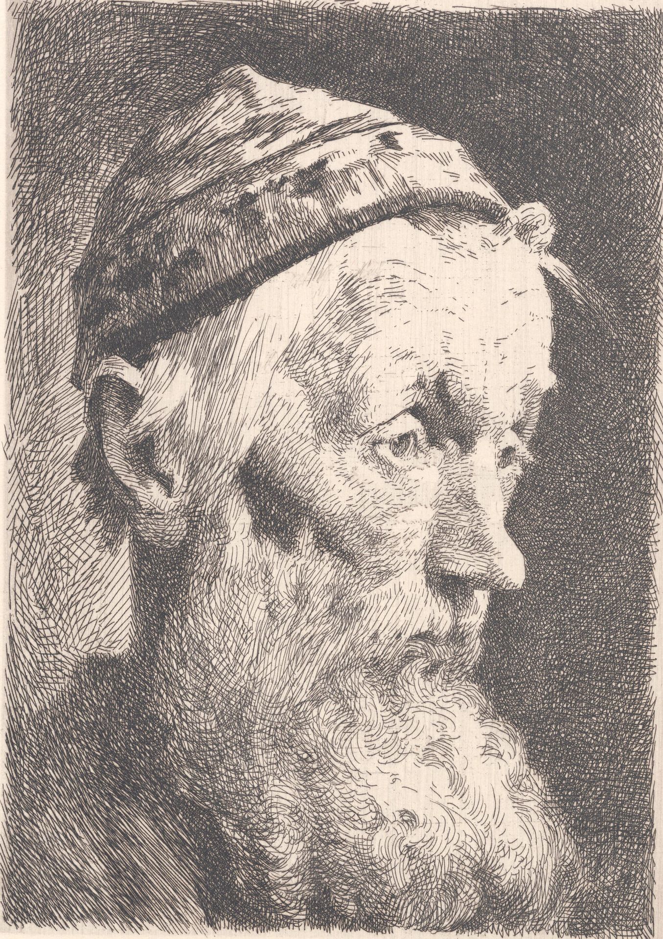 Gammel mand med hvid ulden hue by Frans Schwartz