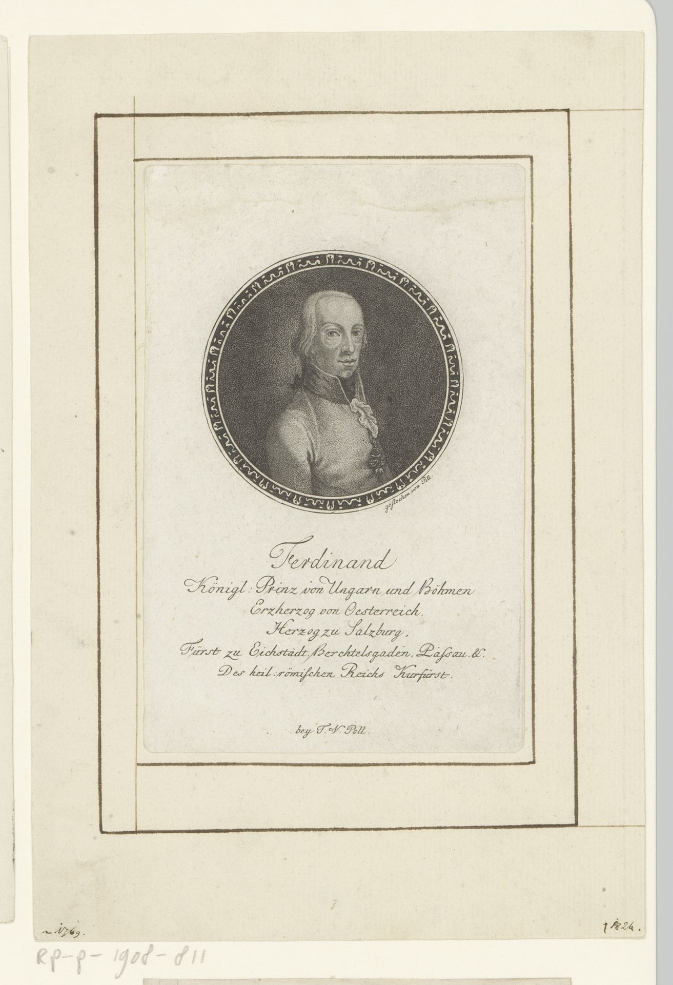 Portret van Ferdinand III Jozef Jan-Baptist, groothertog van Toscane by Theodor Vincenz Poll