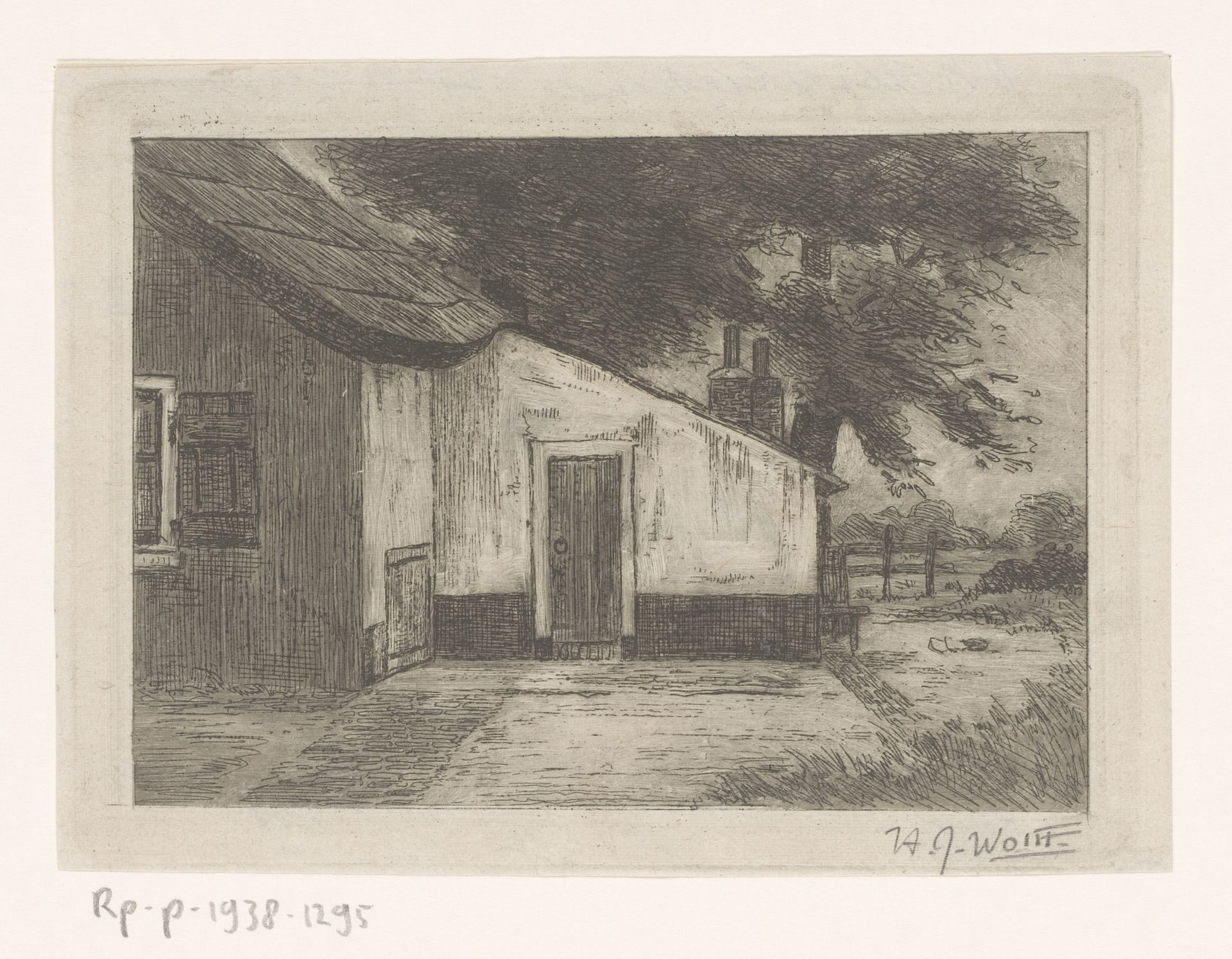 Zijgevel van een boerderij by Hermanus Josephus Wolff