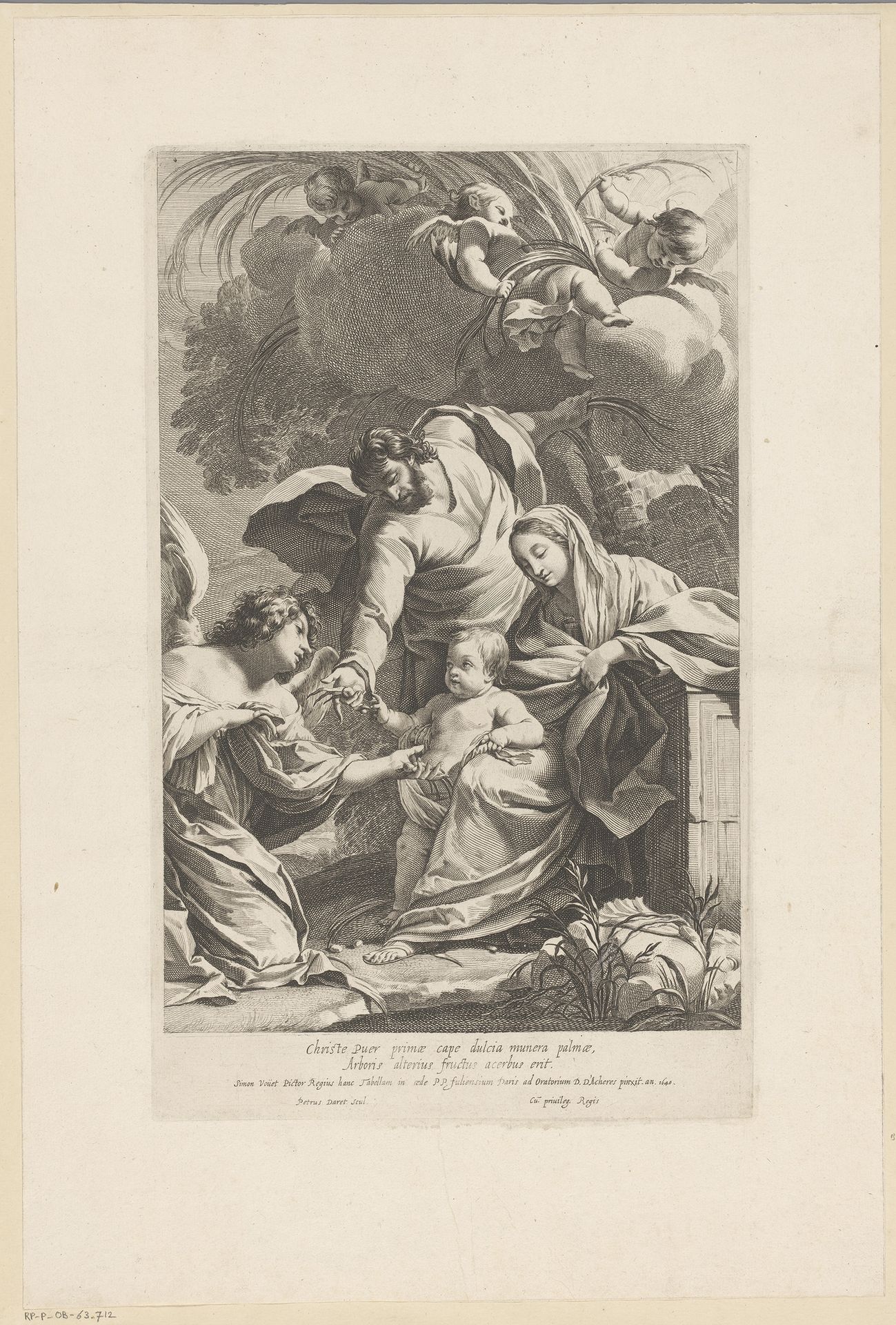 Heilige Familie met engelen by Pierre Daret