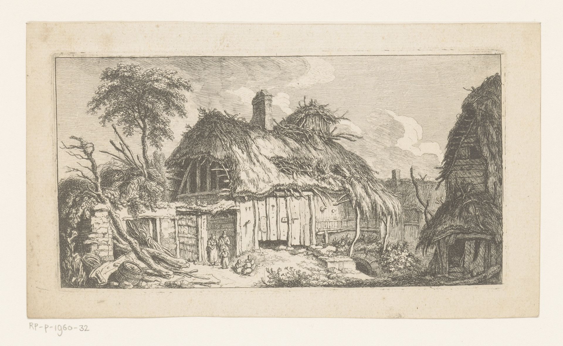 Boerderij met een man, vrouw en spelende kinderen by Franz Edmund Weirotter