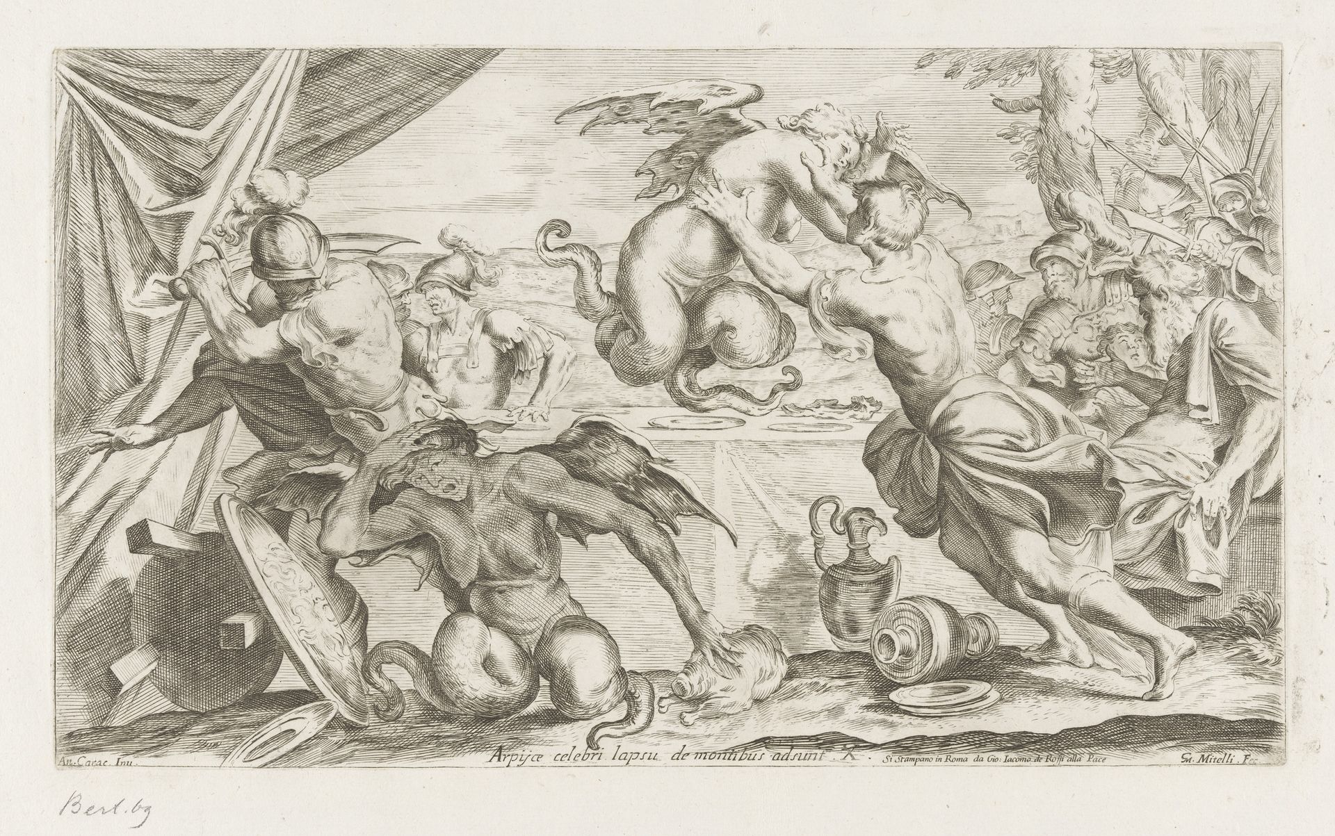 Aeneas en zijn metgezellen vechten met de Harpijen by Giuseppe Maria Mitelli