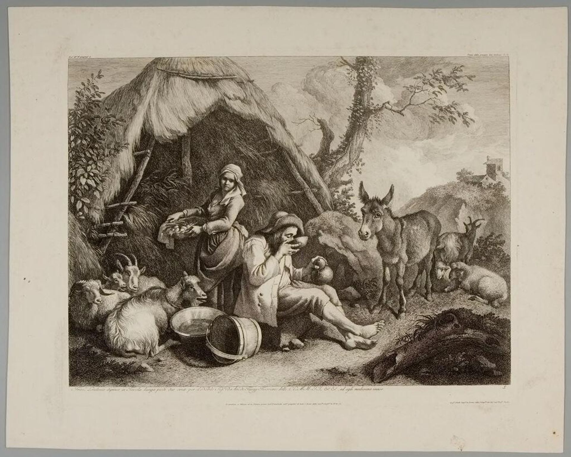 Peasants and Animals before a Hut by Francesco Londonio