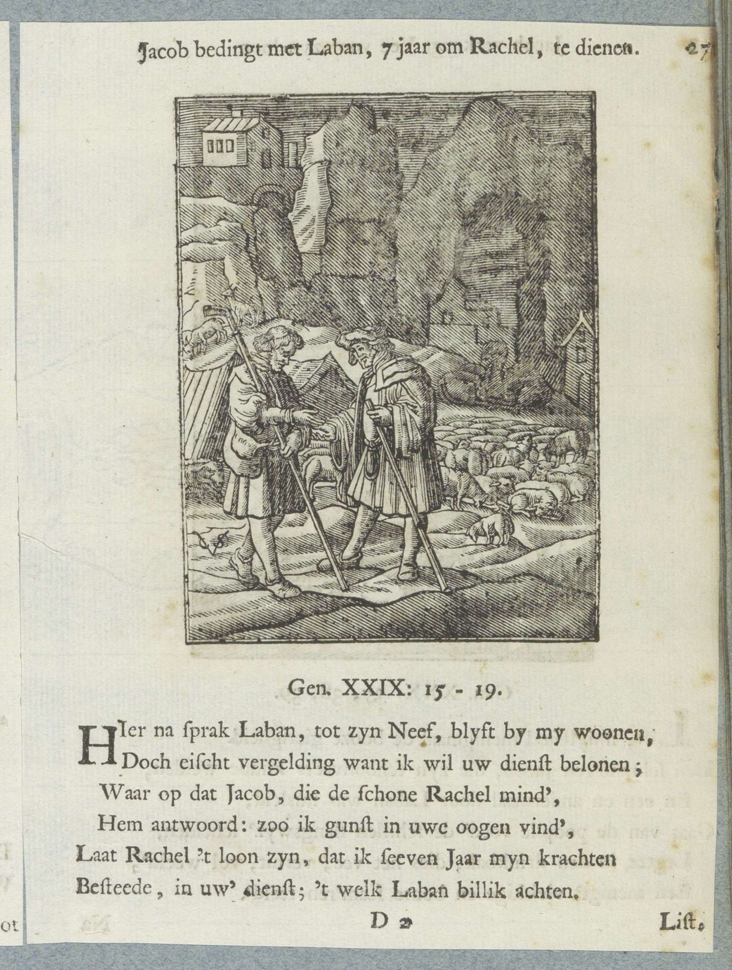 Jakob werkt zeven jaar bij Laban by Christoffel van (II) Sichem