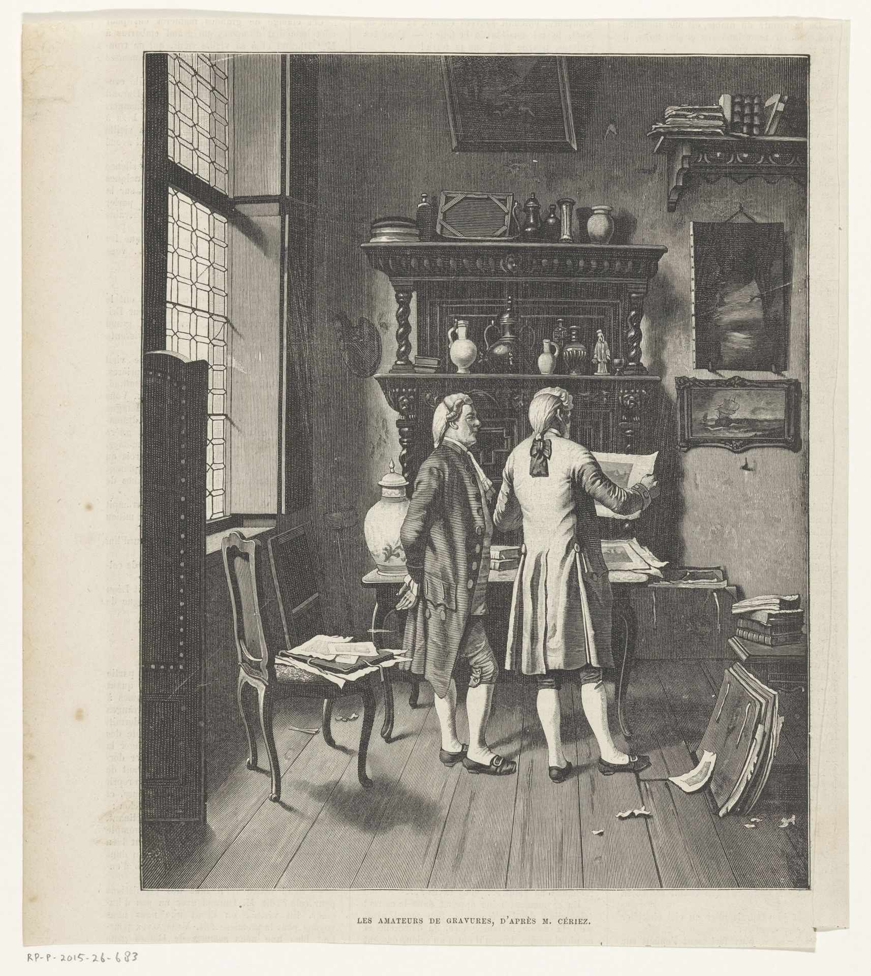 Twee mannen bekijken prenten by Anonymous