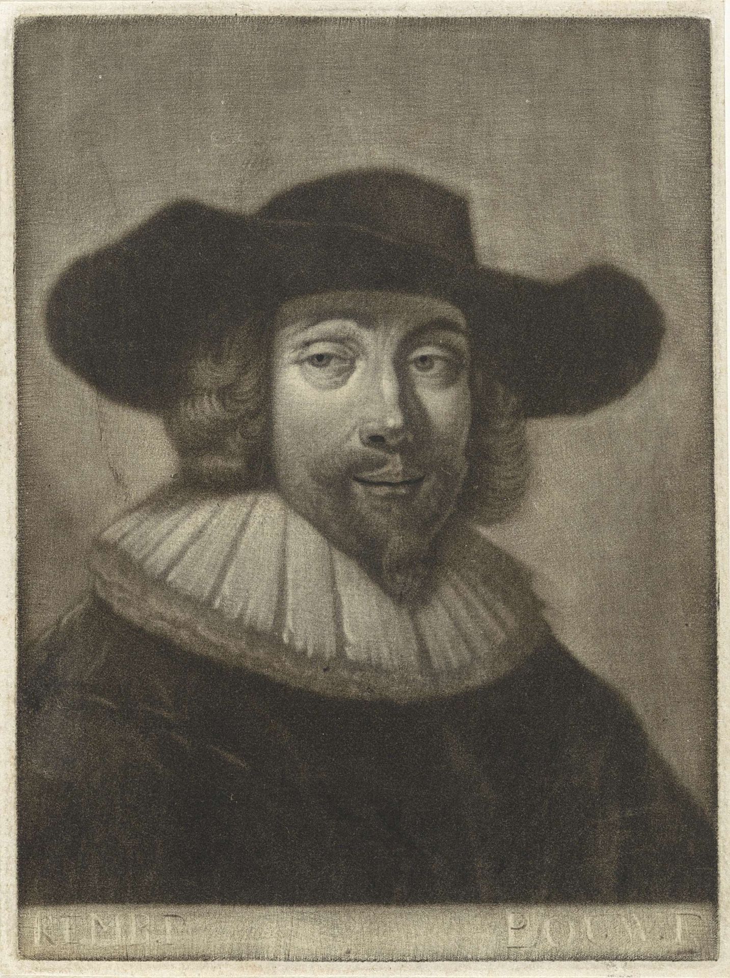 Portret van een man met een hoed en kraag by Pieter Louw