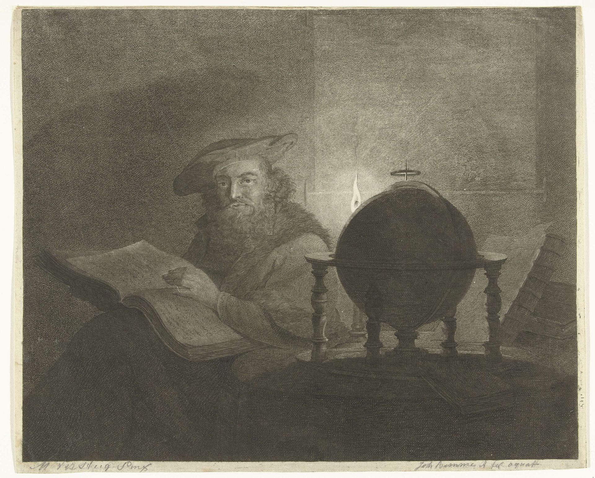 Een geleerde bij kaarslicht by Joannes Bemme
