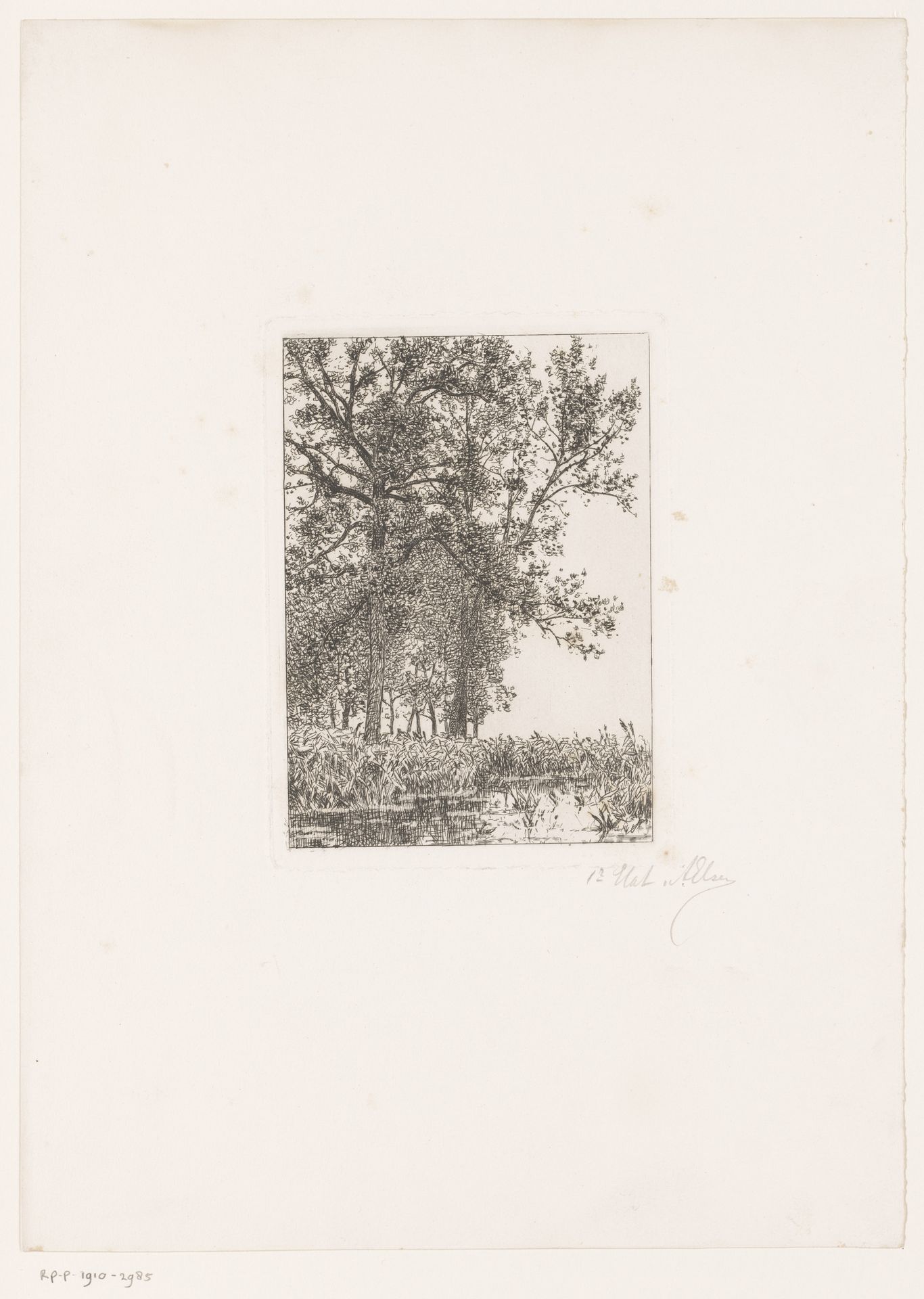 Landschap met bomen aan het water by Alfred Elsen