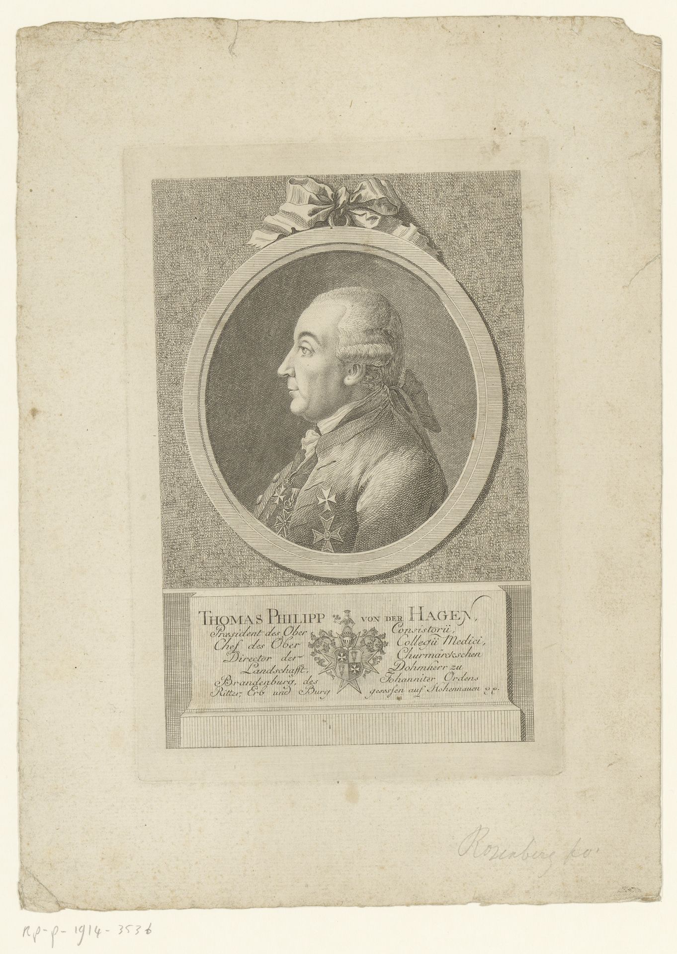 Portret van Thomas Philipp von der Hagen by Johann Georg Rosenberg