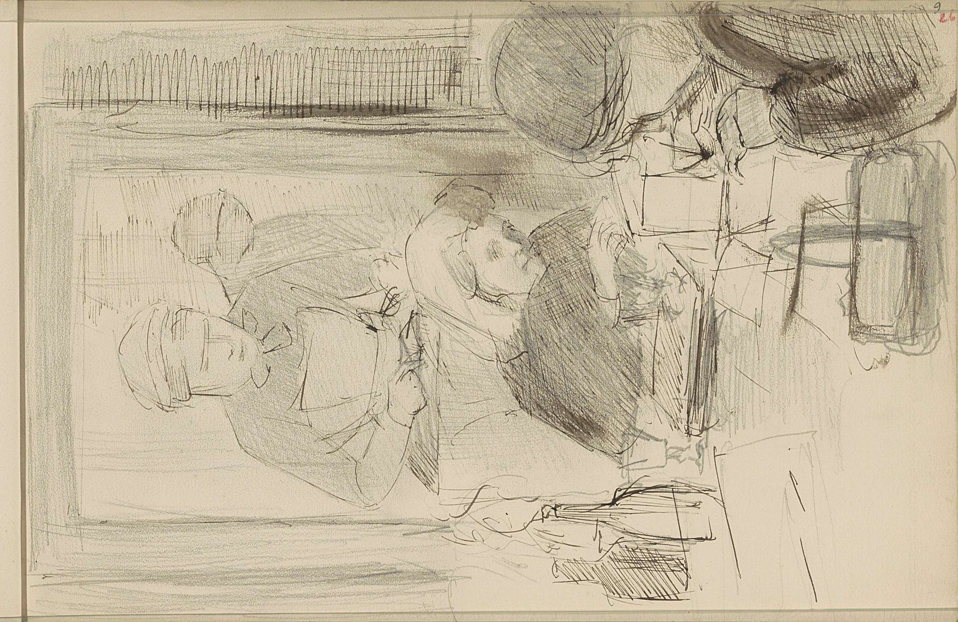 Interieur met twee kinderen aan een tafel met schrijfgerei by Jozef Israëls