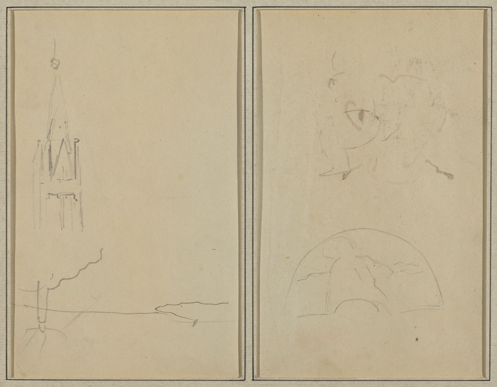 Church Tower; A Sketch of a Fan [recto] by Paul Gauguin