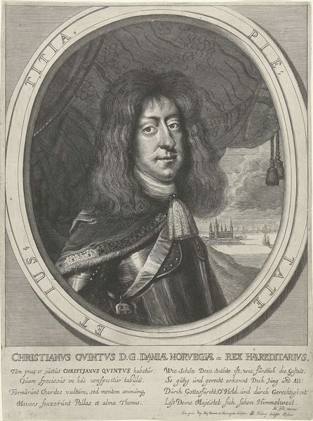 Portret van koning Christiaan V van Denemarken en Noorwegen