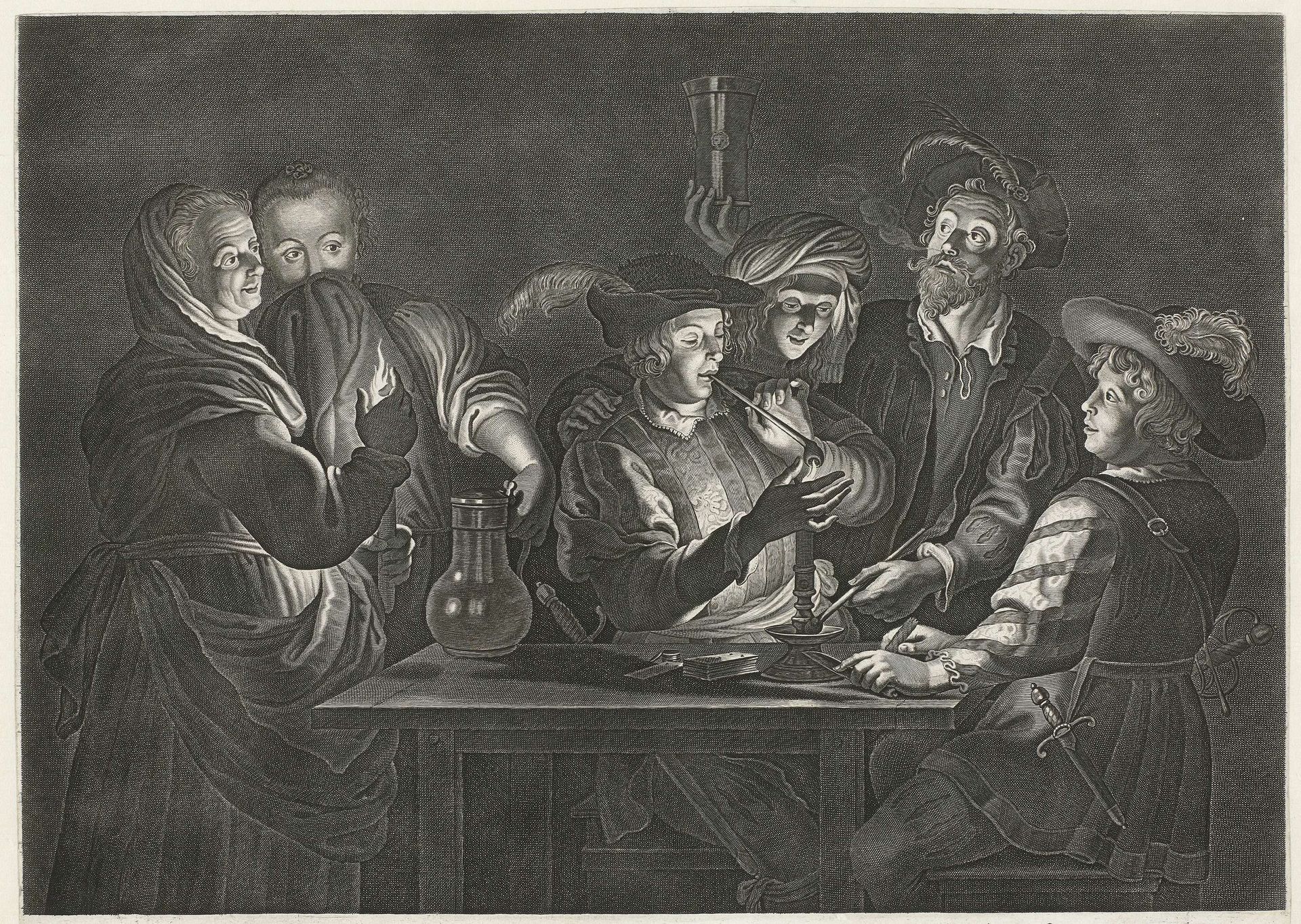 Rokende en drinkende mannen in een herberg by Nicolaes Lauwers