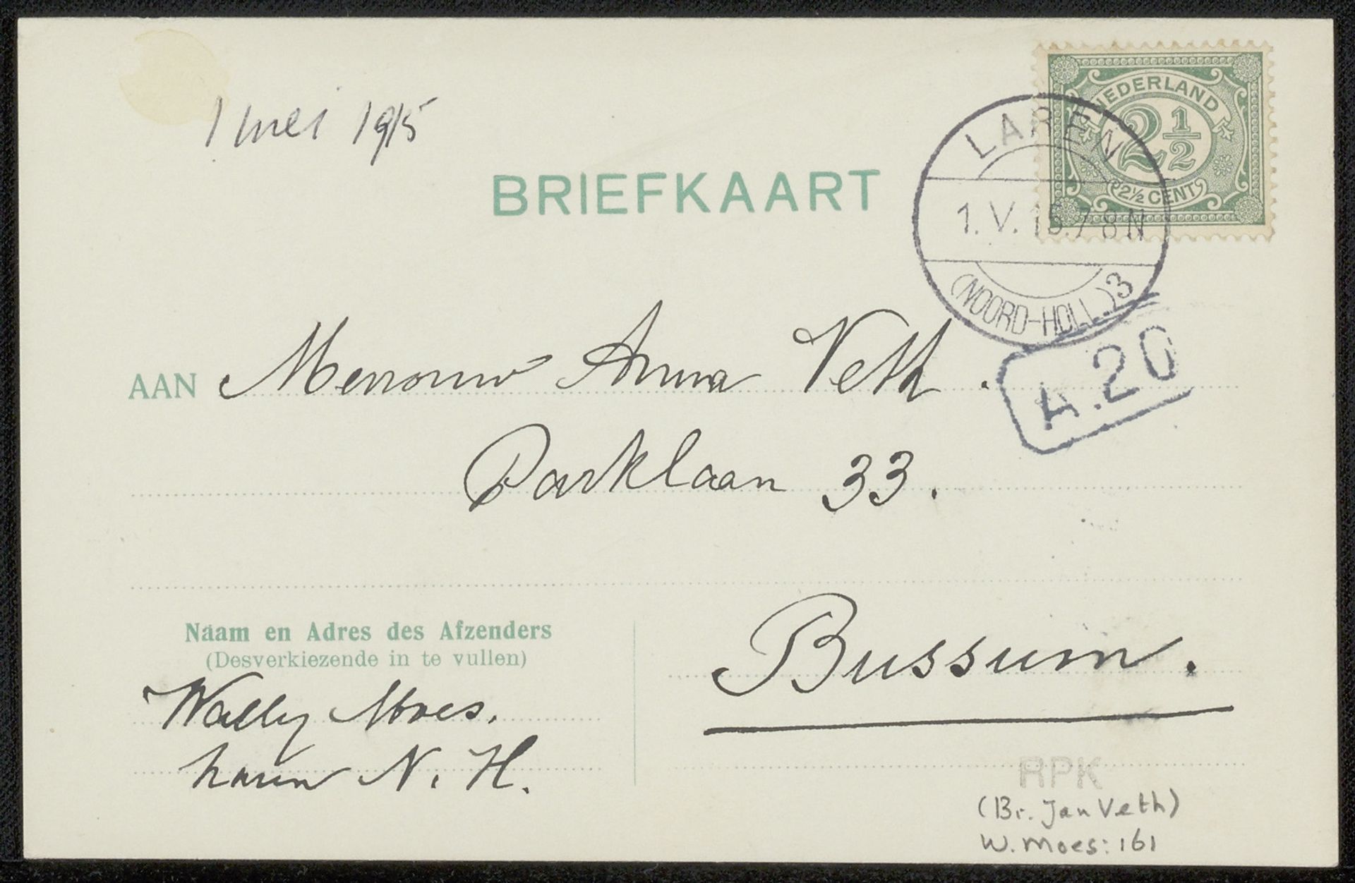 Briefkaart aan Anna Dorothea Dirks by Wally Moes