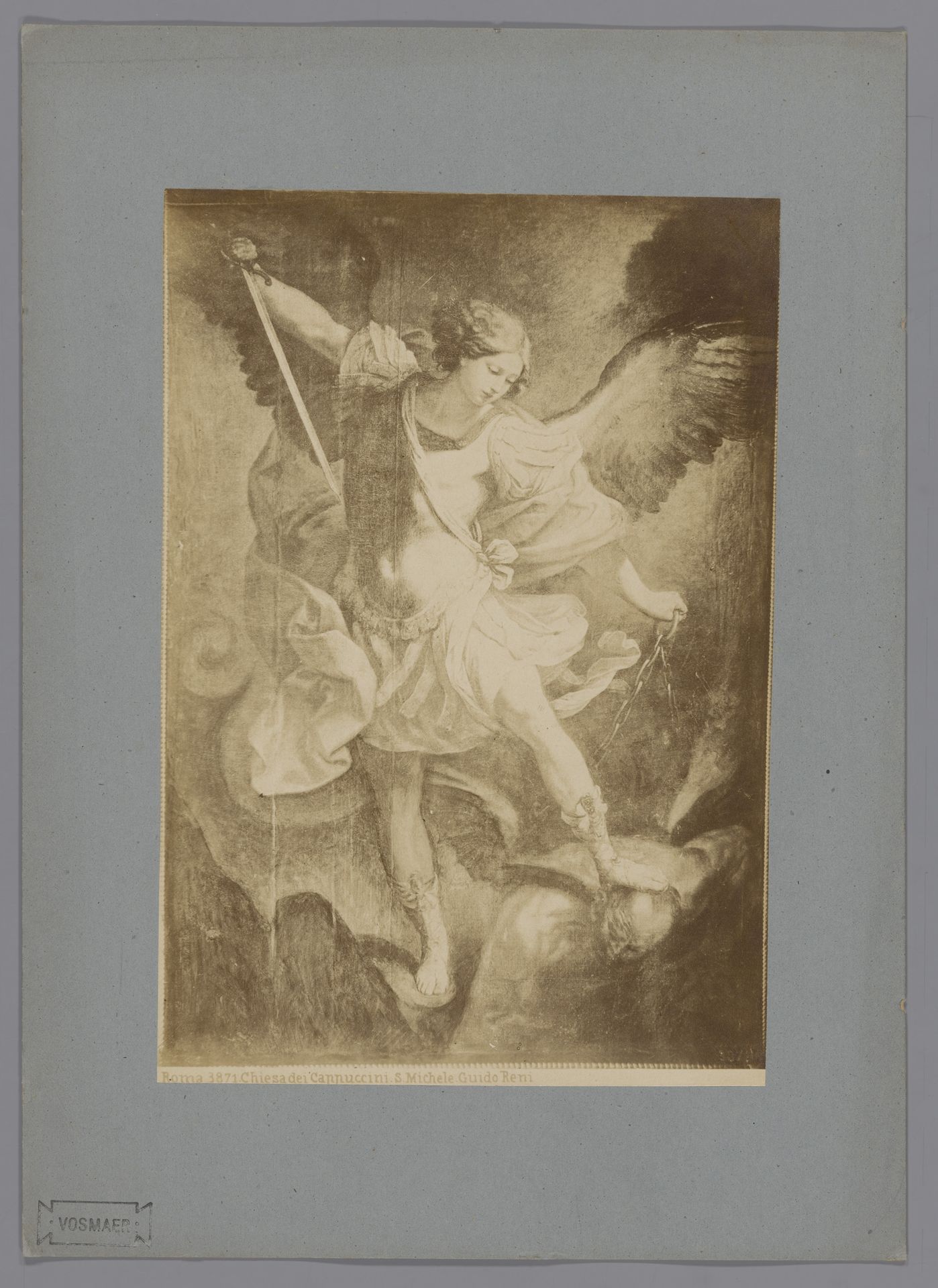 Fotoreproductie van het schilderij H. Michaël door Guido Reni in de S. Maria della Concezione te Rome by Anonymous