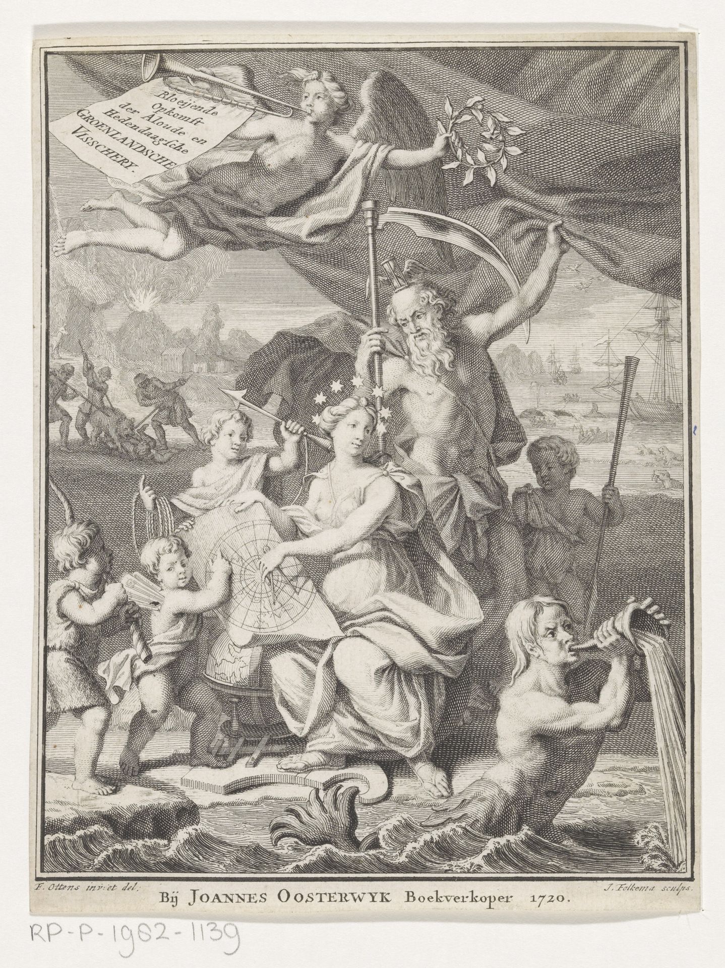 Allegorische voorstelling met vrouw, Vader Tijd en putti by Jacob Folkema