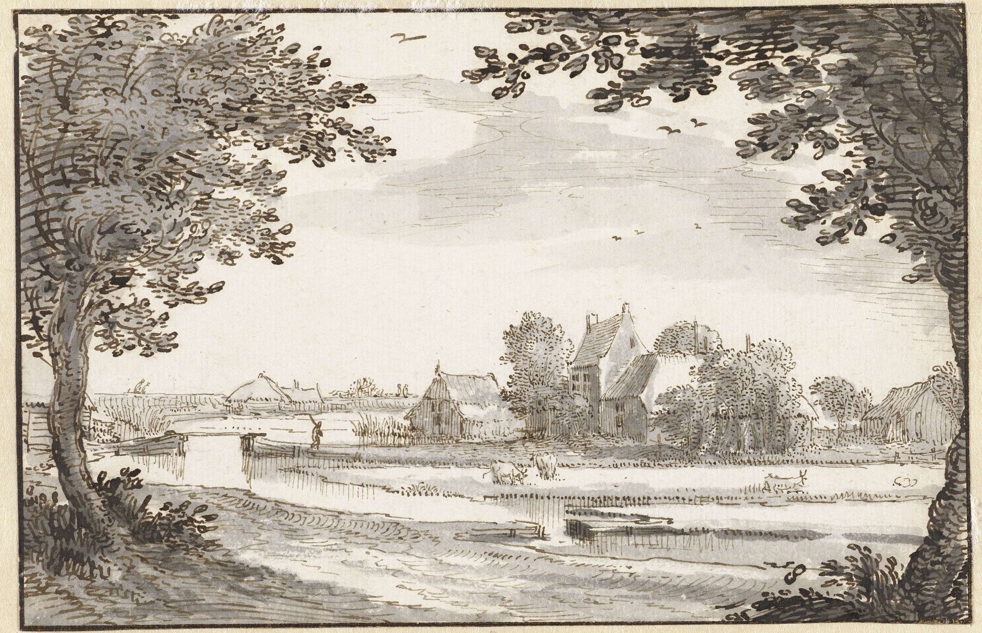 Gezicht op een boerderij by Claes Jansz. Visscher