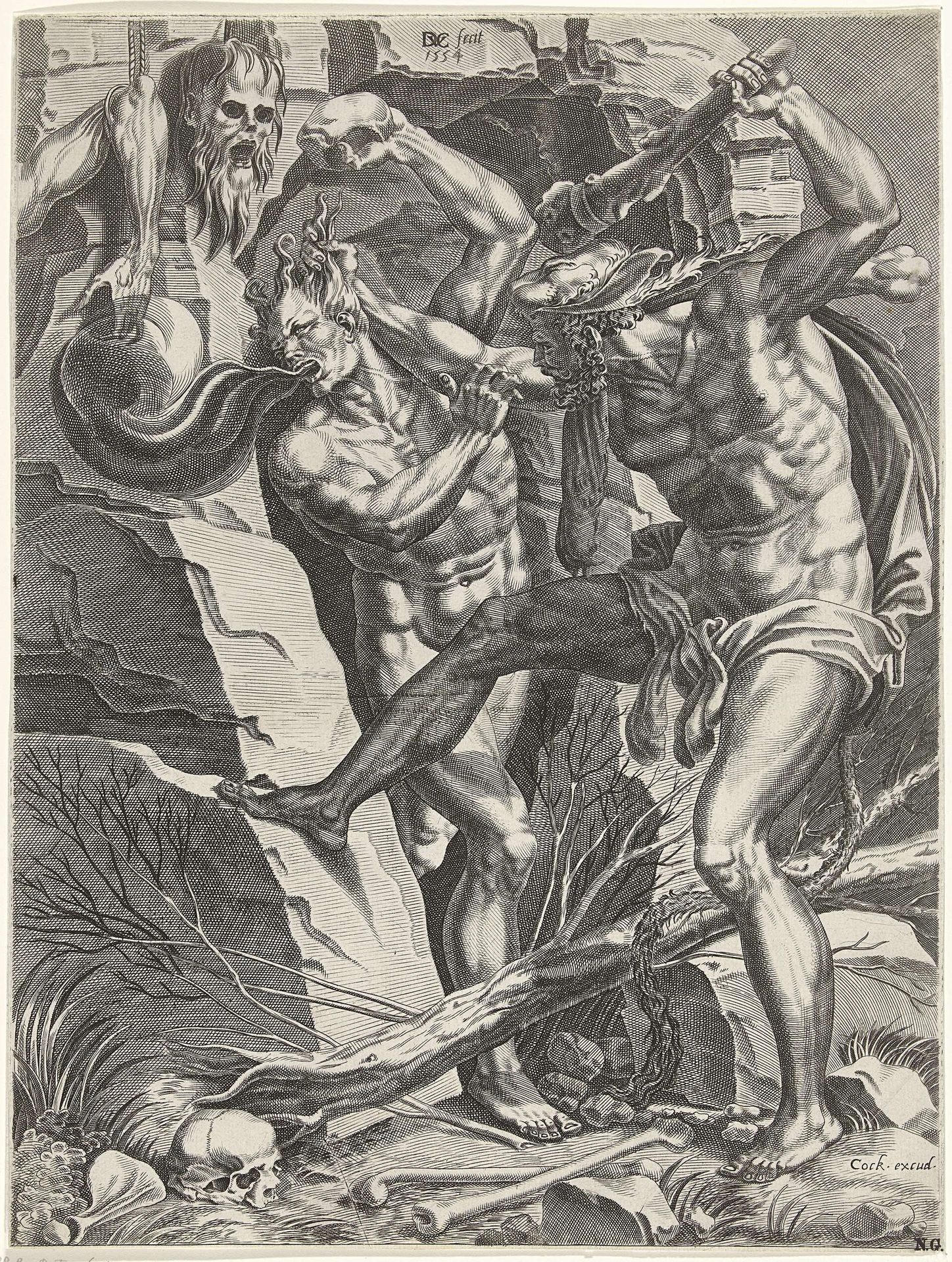 Hercules en Cacus by Dirck Volckertsz Coornhert
