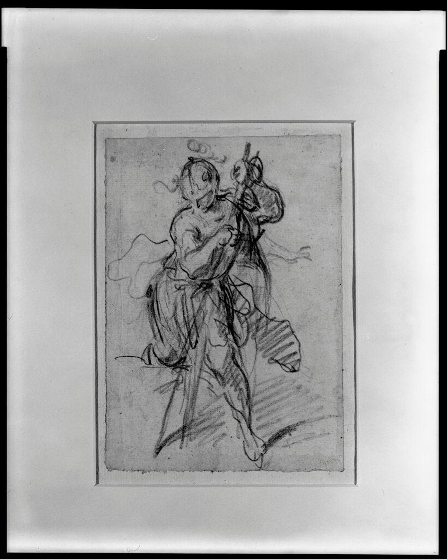 Soldier Leaning on a Lance; verso: Sketches of Nude Figures (counterproof) by Salvator Rosa