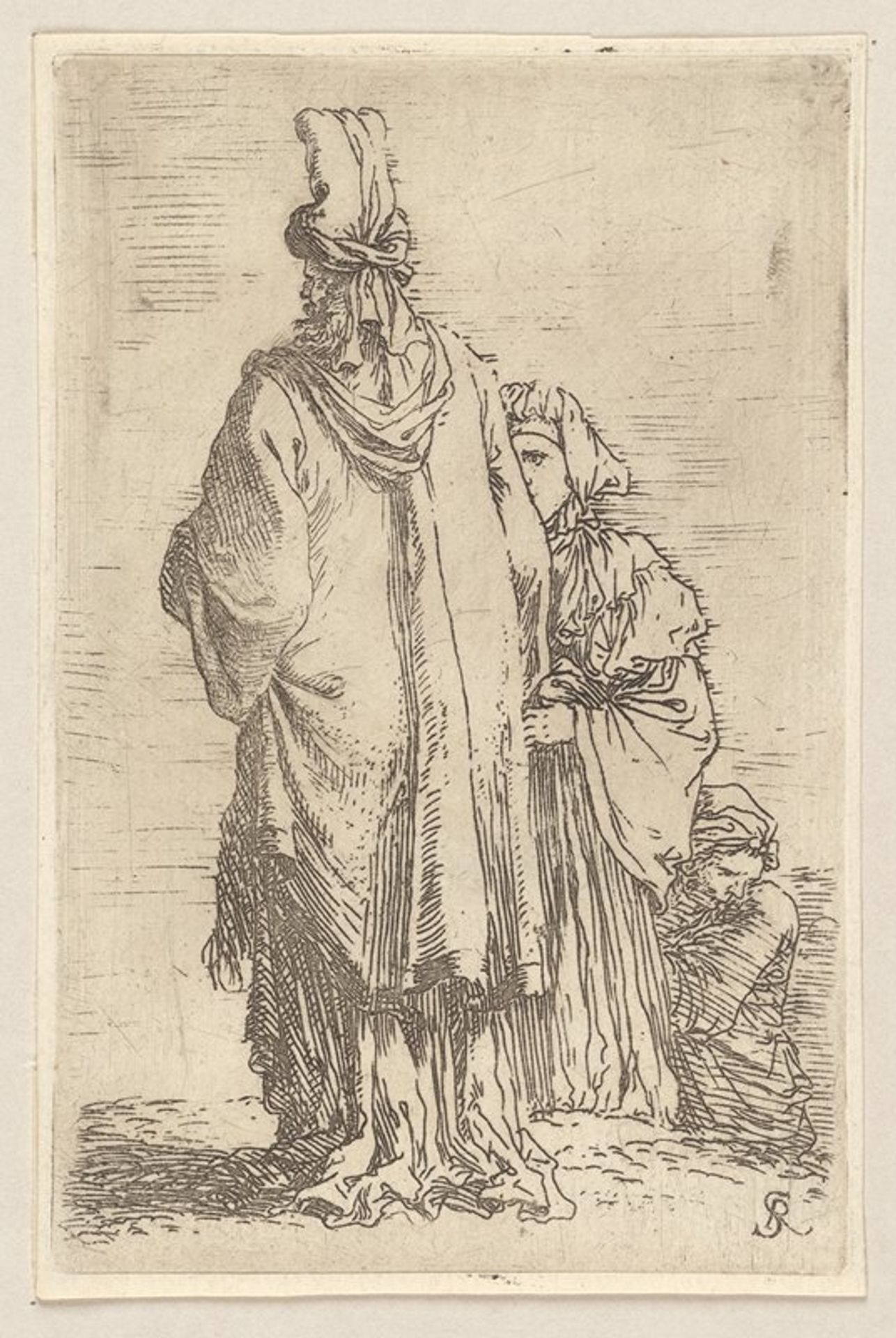 Oriental in Turban, Seen from Behind, with Two Women by Salvator Rosa