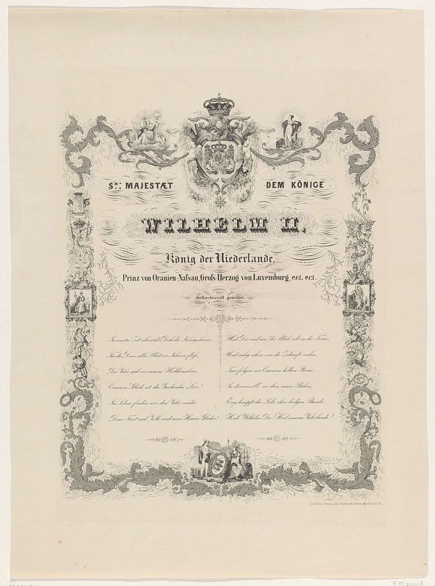 Lofdicht op de troonsbestijging van koning Willem II, 1840 by G. von Ballerstedt