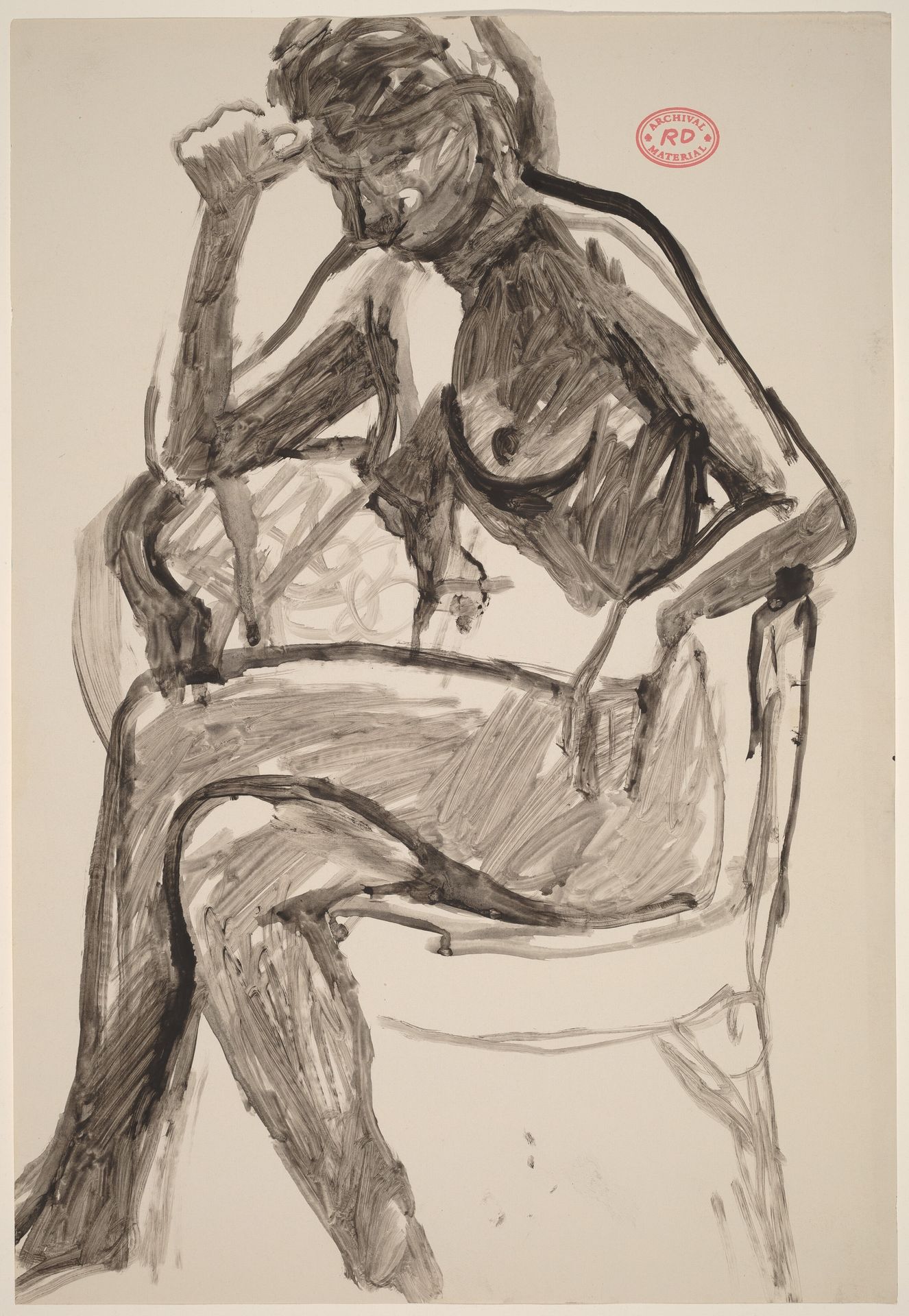 Untitled [female nude in an armchair with right hand to forehead] by Richard Diebenkorn