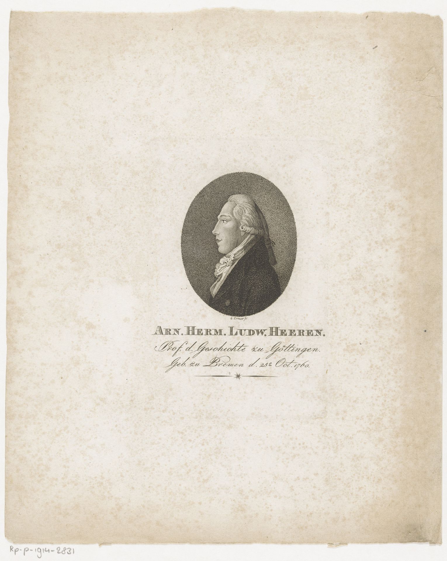 Portret van Arnold Hermann Ludwig Heeren by Christian Ermer