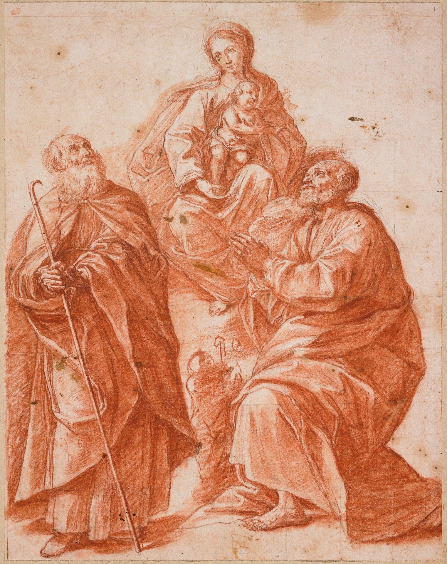 Madonna and Child Adored by Two Male Saints by Alonzo Rodriguez