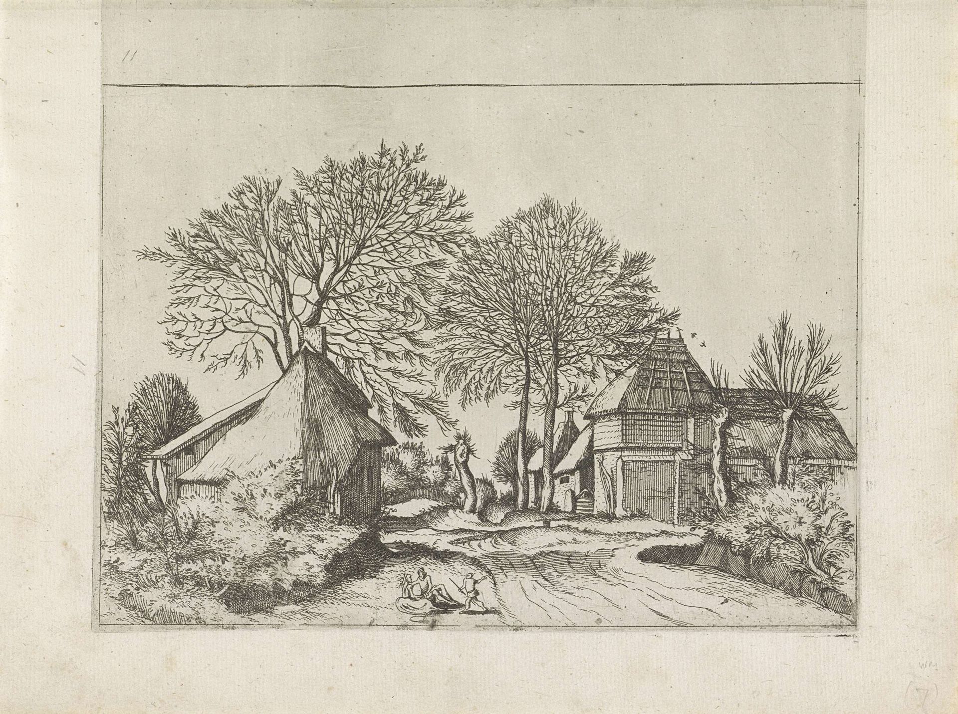 Boerderij en schuur langs een weg by Johannes of Lucas van Doetechum