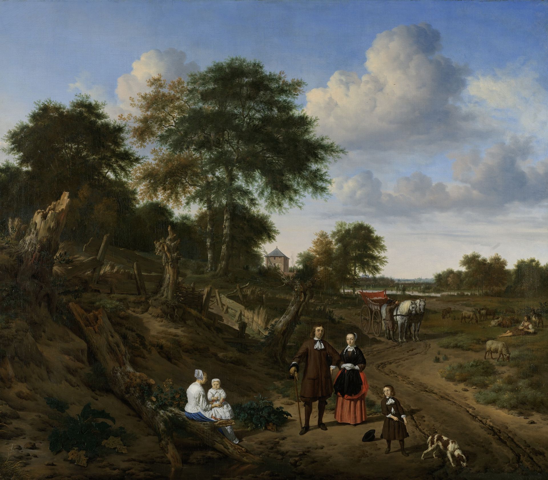 Portrait of a Couple with Two Children and a Nurse in a Landscape by Adriaen van de Velde