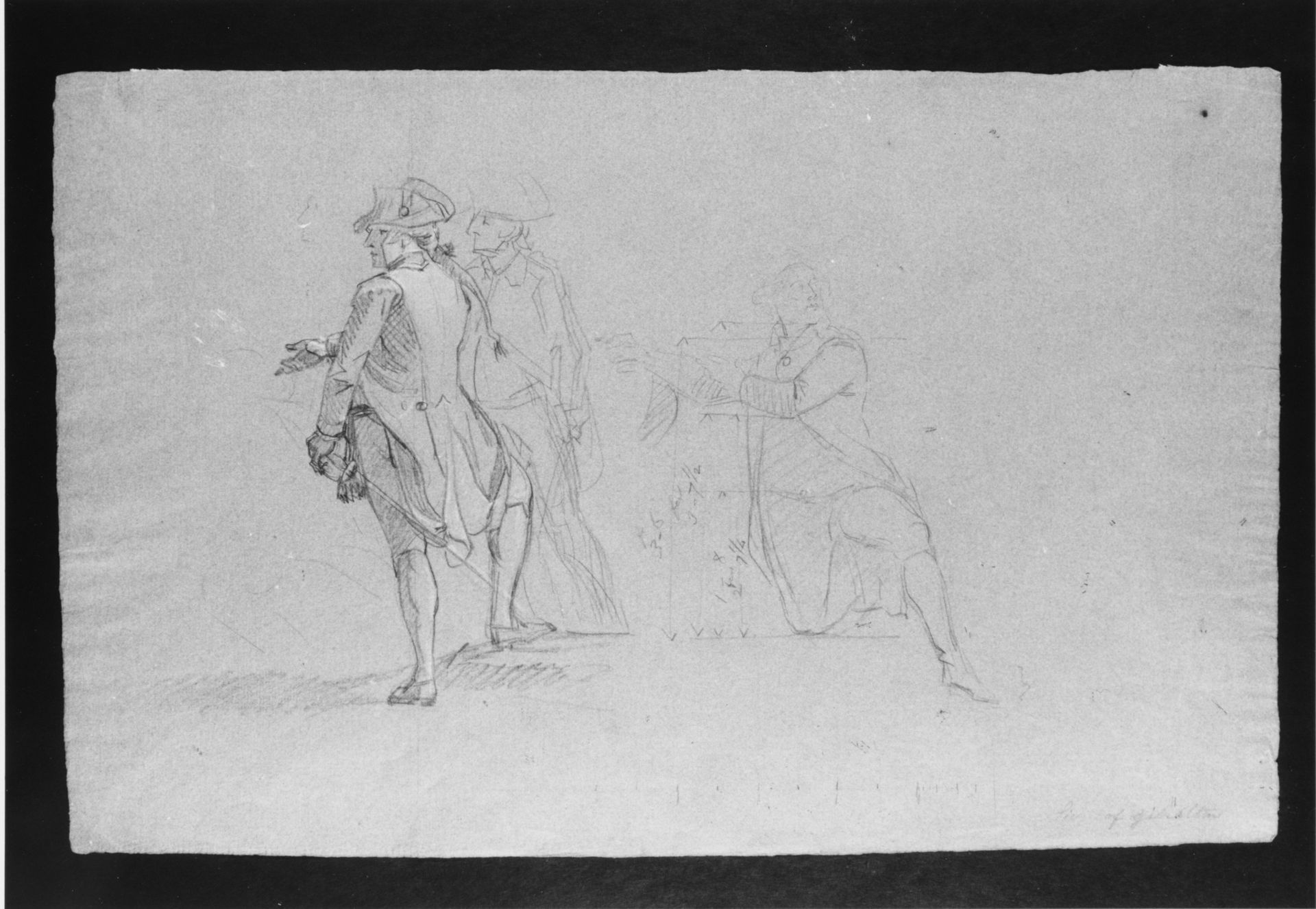 Study for "The Siege of Gibraltar": Three Officers, Two Standing and One Kneeling by John Singleton Copley