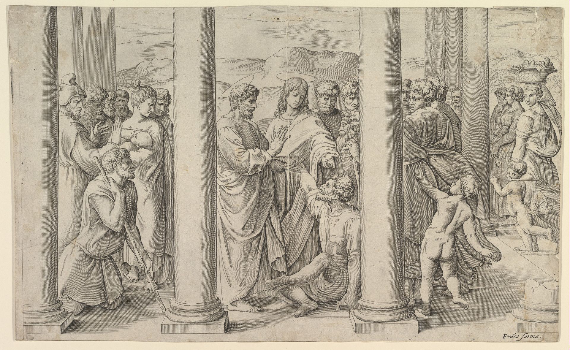 St. Peter and St. John healing the lame man at the gate of the temple by Battista Franco