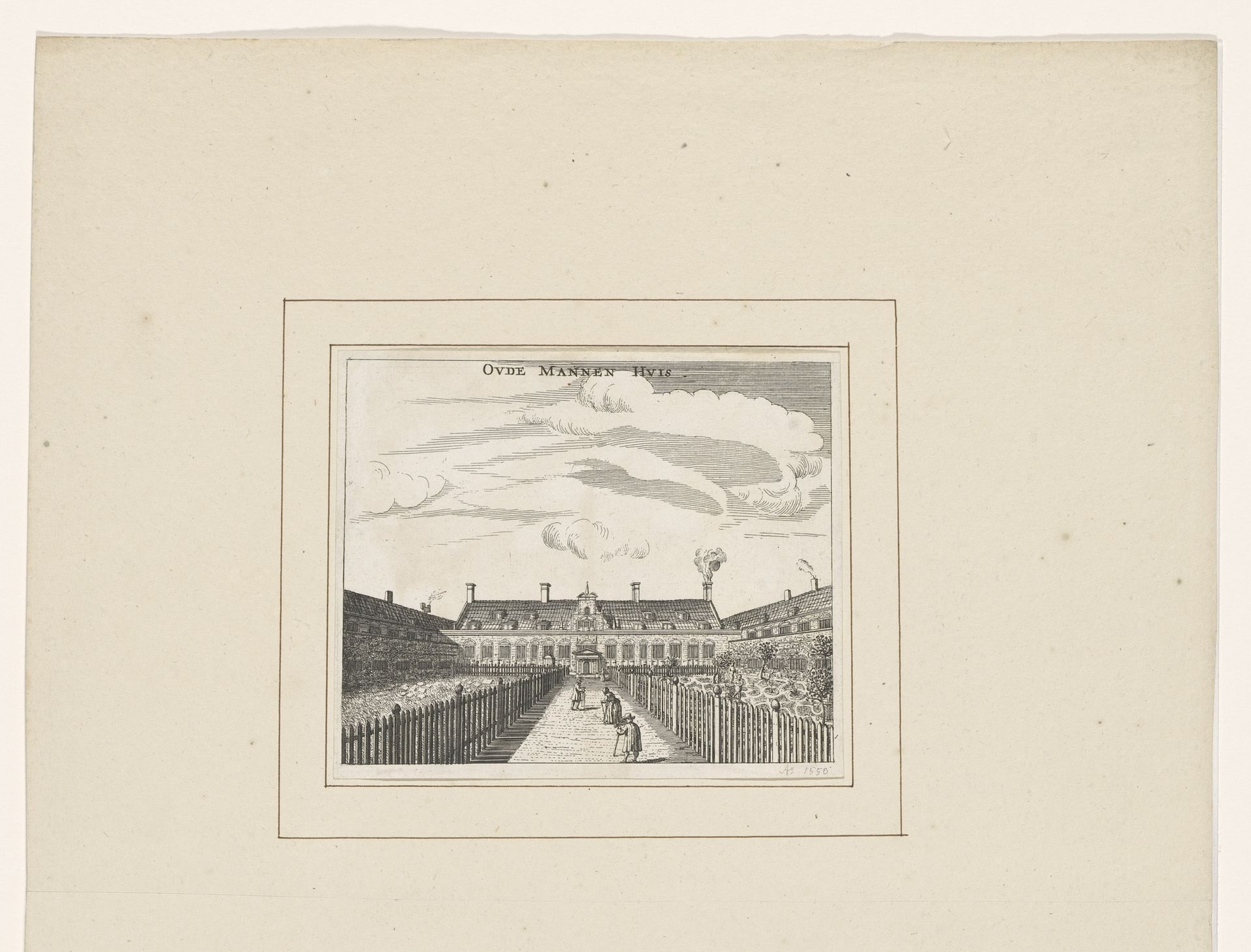 Gezicht op de binnenplaats van het Oude Mannen- en Vrouwenhuis (Oudemannenhuis) te Amsterdam by Jan Veenhuysen