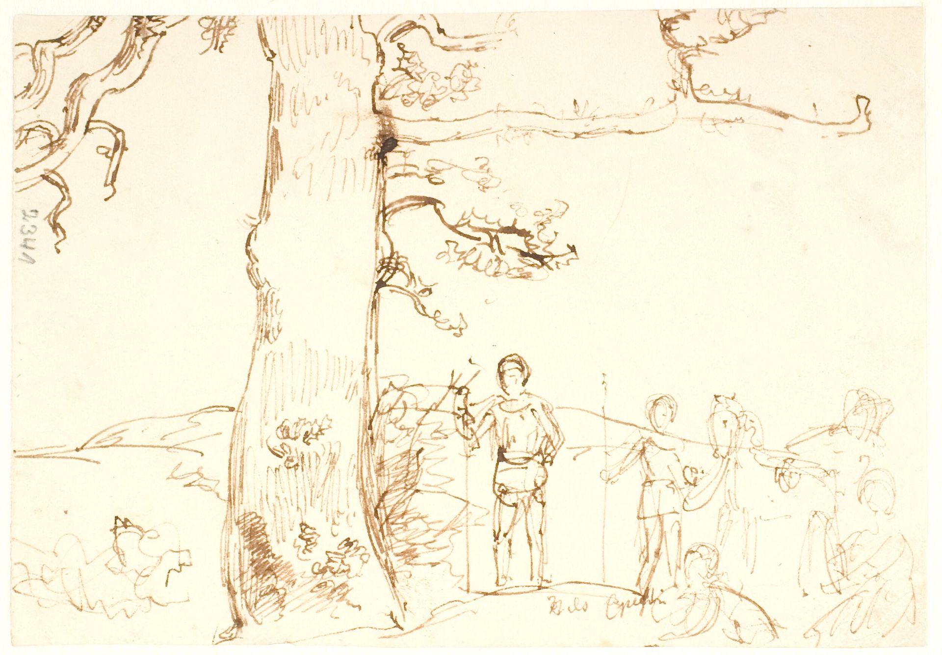 Billedudkast. Niels Ebbesen stående under en mægtig eg by Dankvart Dreyer